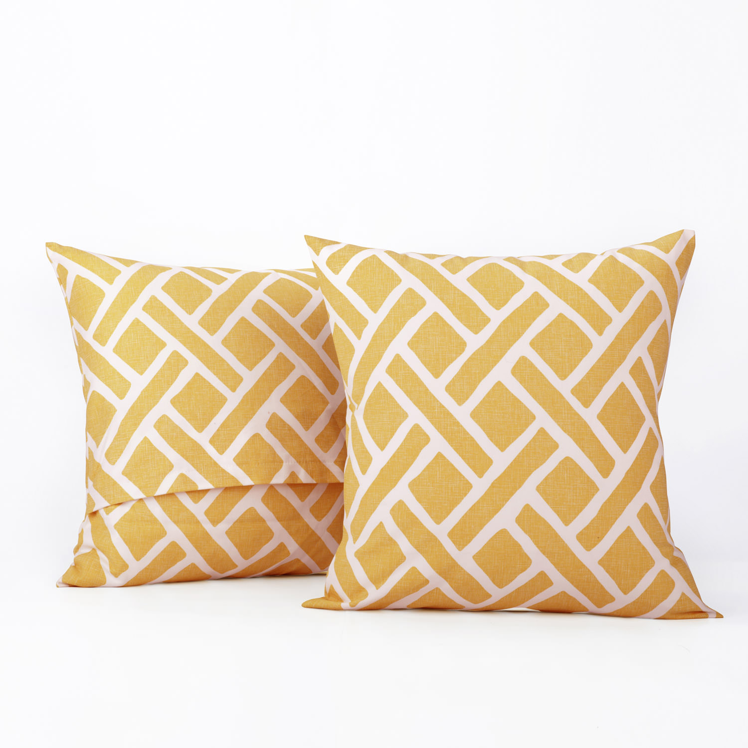 Martinique Yellow Printed Cotton Cushion Covers - PAIR