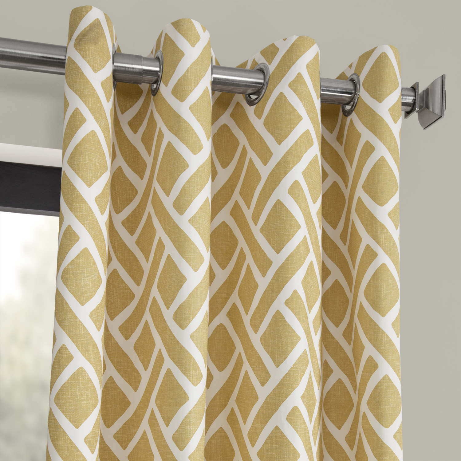 Martinique Yellow Grommet Printed Cotton Curtain