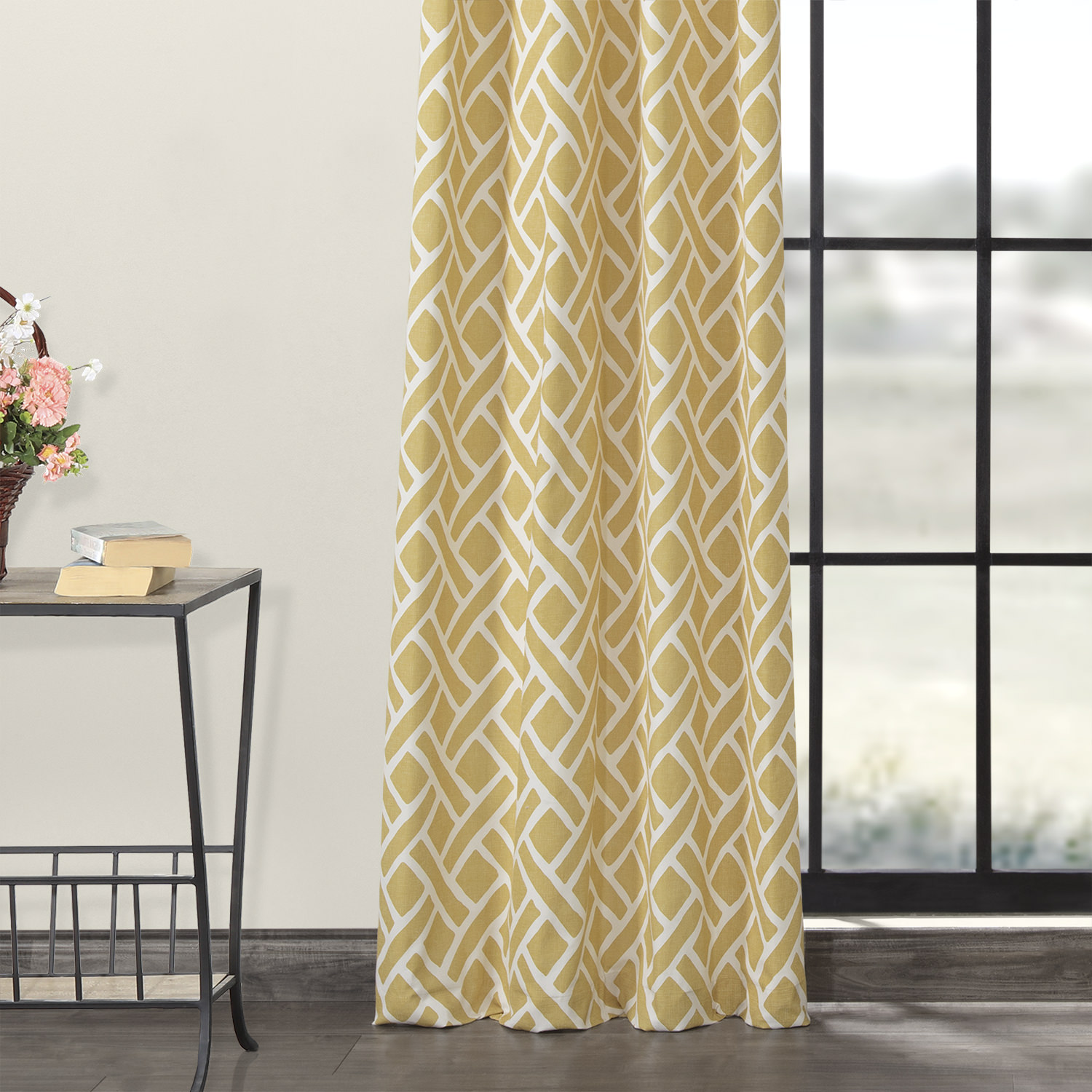 Martinique Yellow Grommet Printed Cotton Curtain