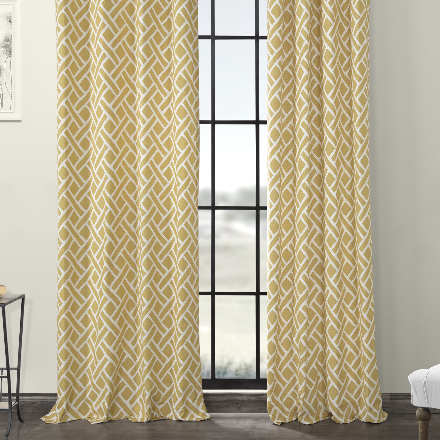 Martinique Yellow Grommet Printed Cotton Curtain