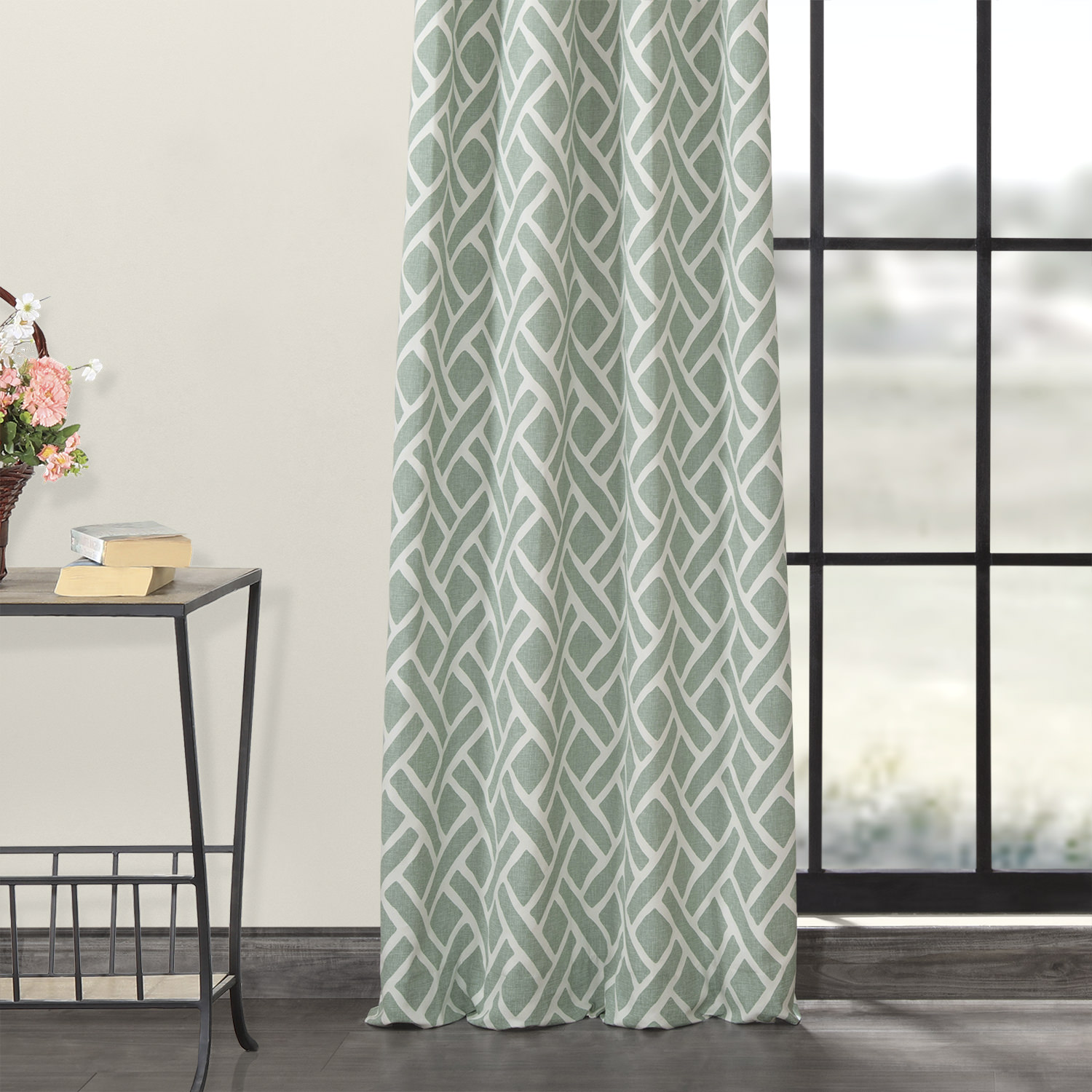 Martinique Aqua Grommet Printed Cotton Curtain