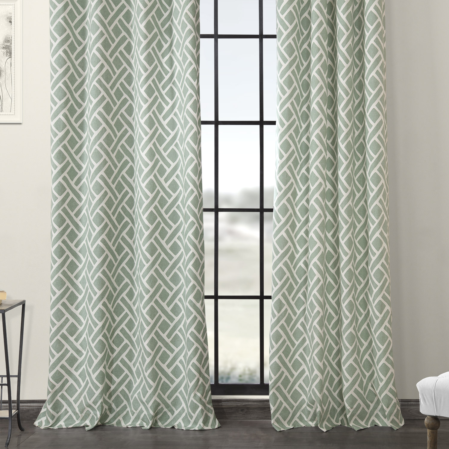 Martinique Aqua Grommet Printed Cotton Curtain