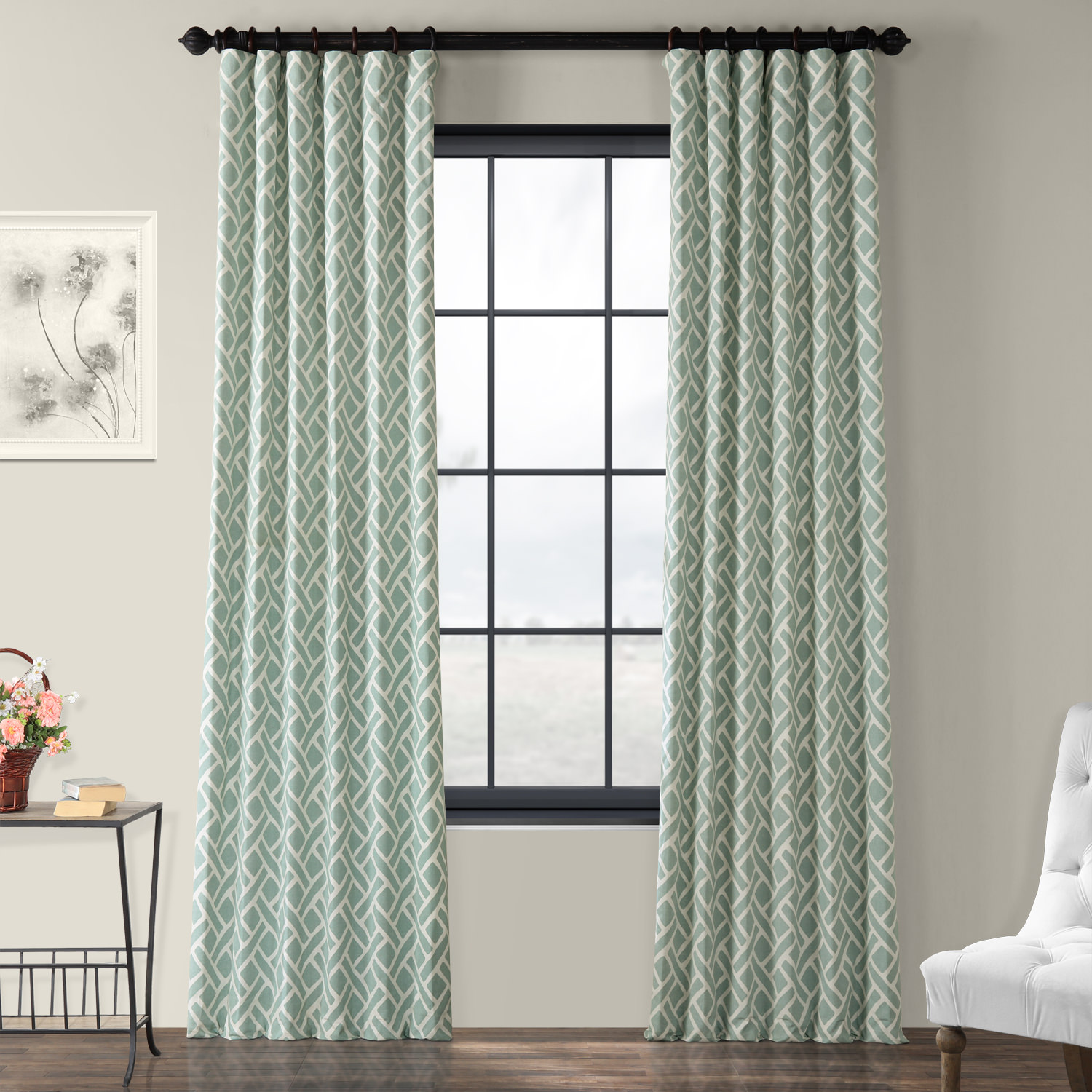 Martinique Aqua Printed Cotton Curtain