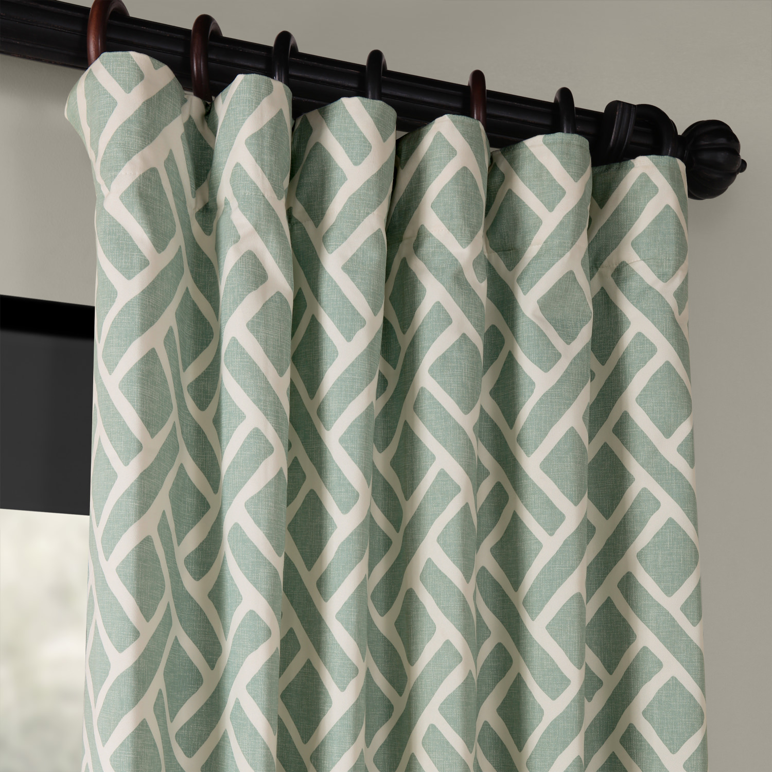 Martinique Aqua Printed Cotton Curtain