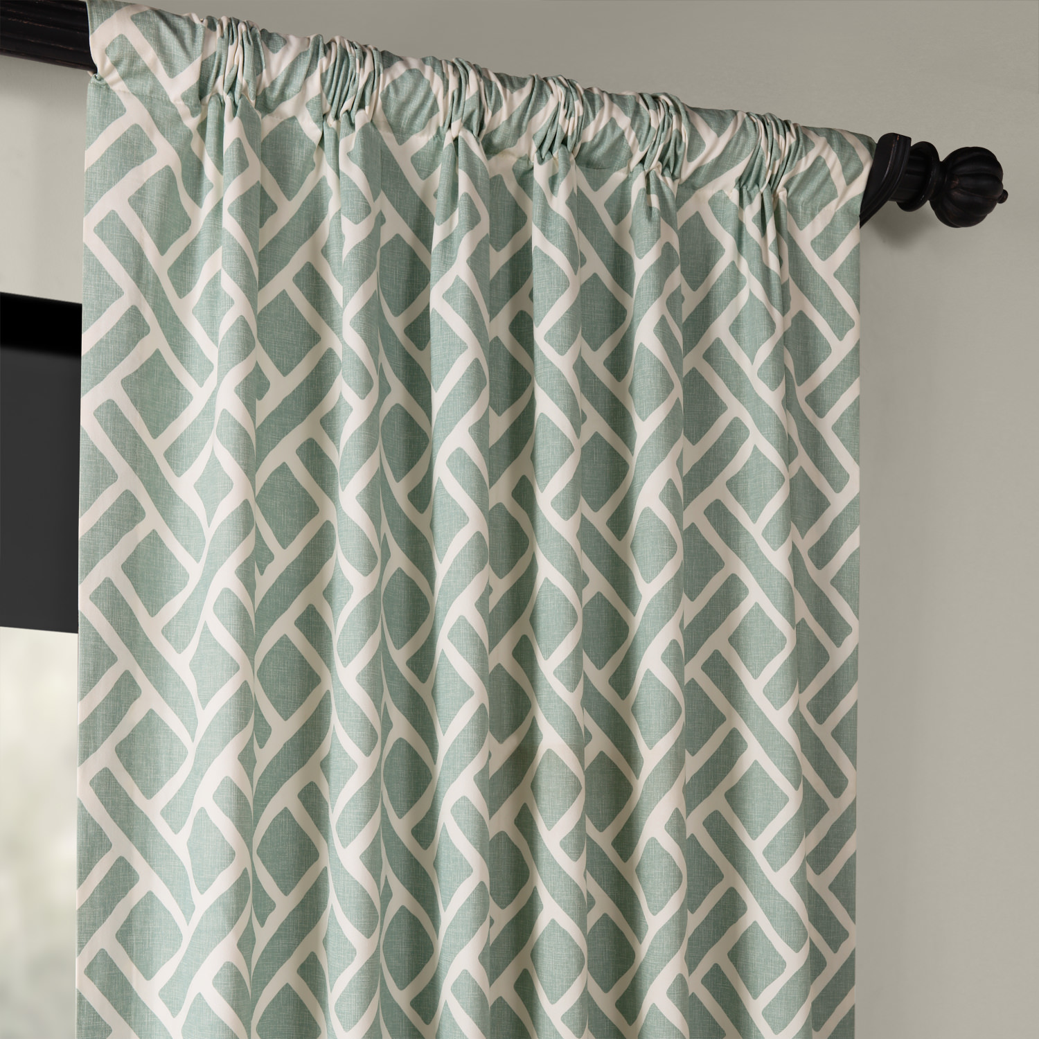 Martinique Aqua Printed Cotton Curtain