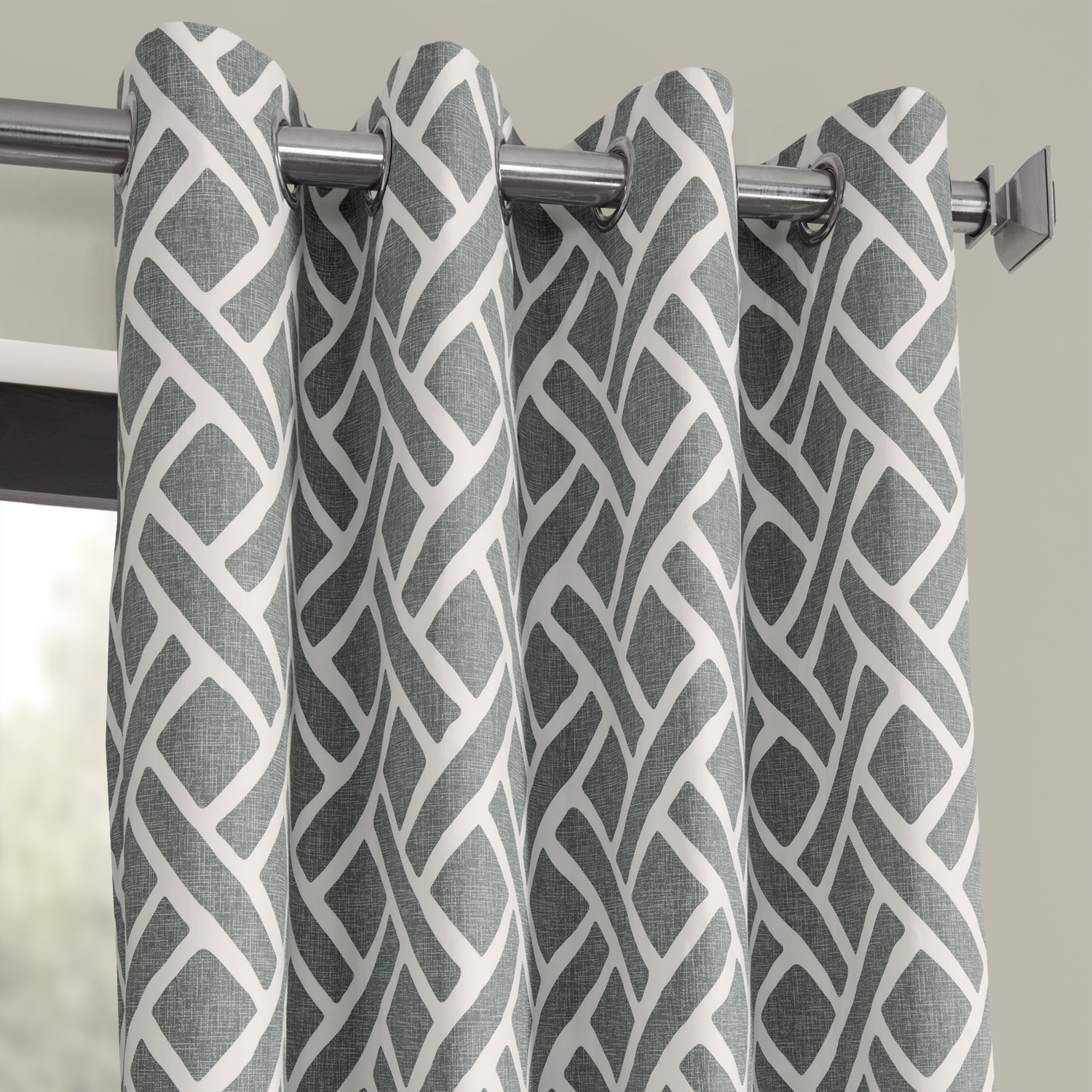 Martinique Grey Grommet Printed Cotton Curtain