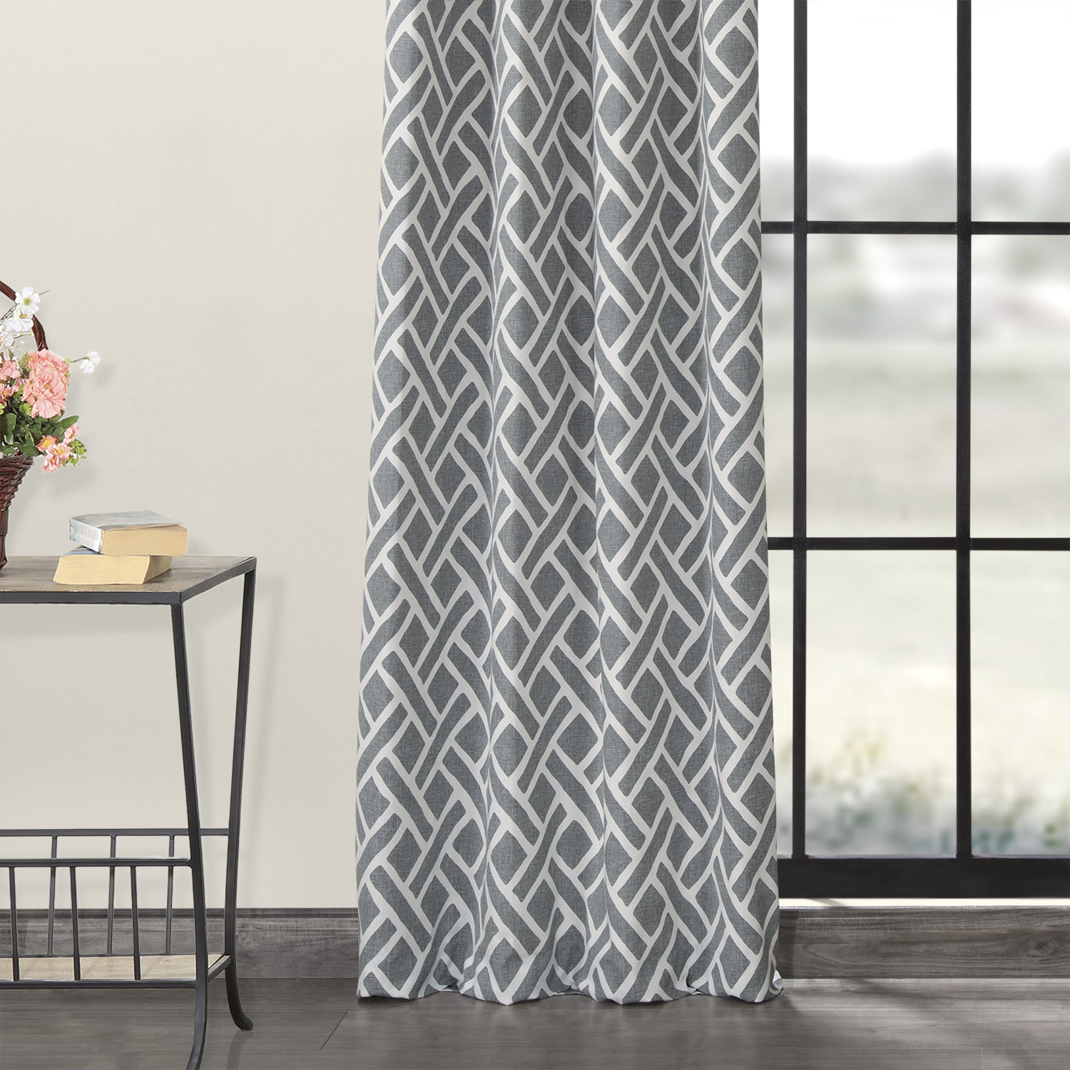 Martinique Grey Grommet Printed Cotton Curtain