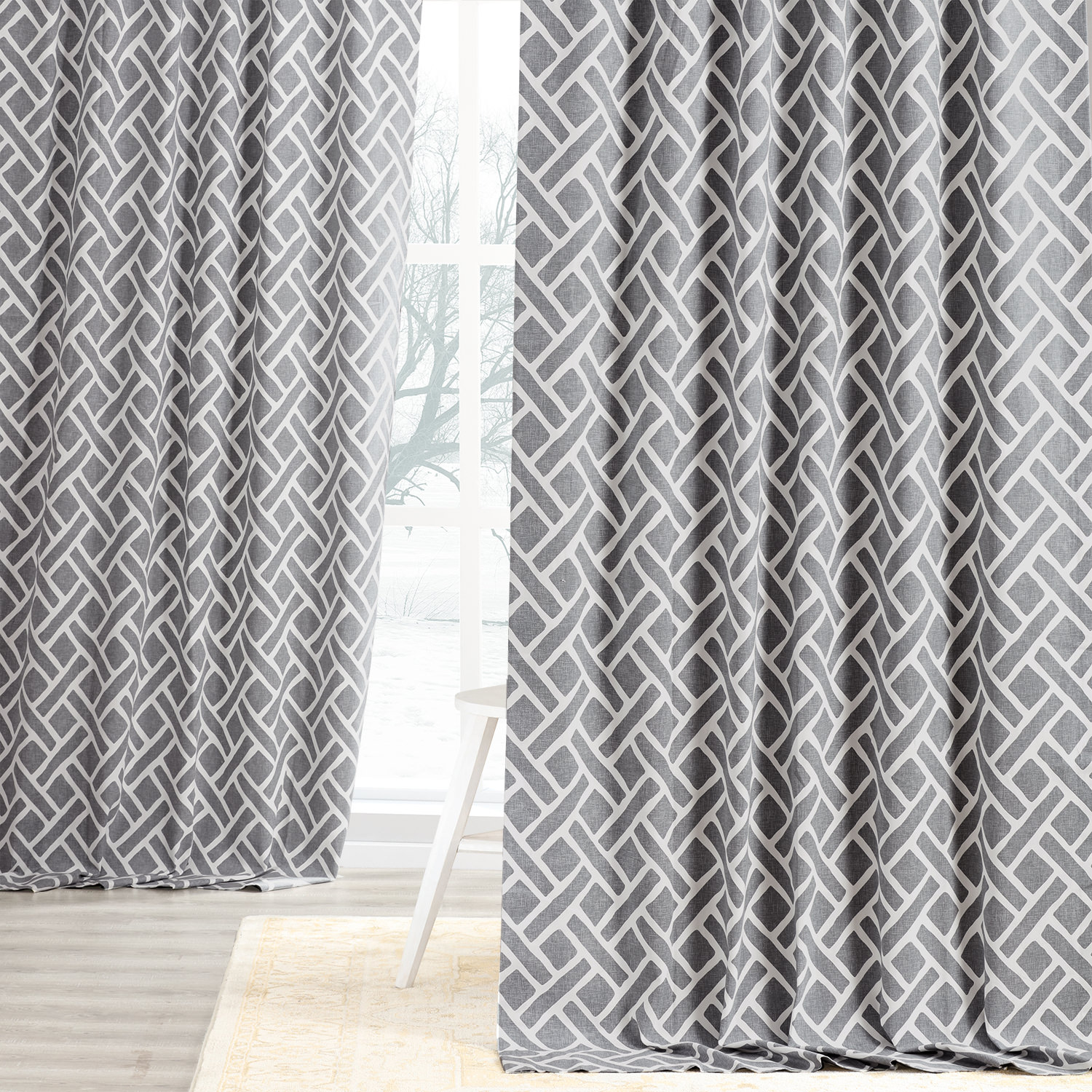 Martinique Grey Printed Cotton Curtain