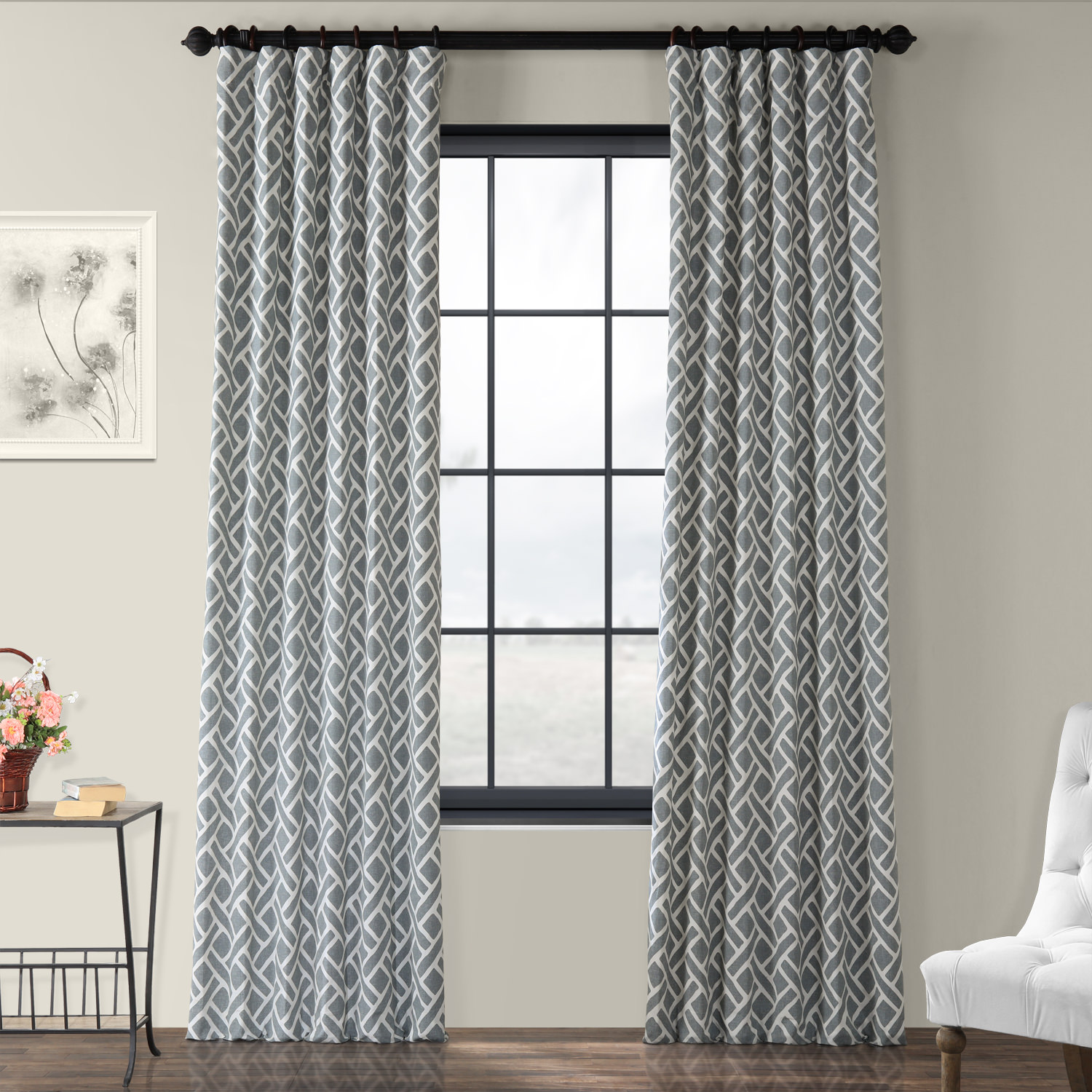 Martinique Grey Printed Cotton Curtain