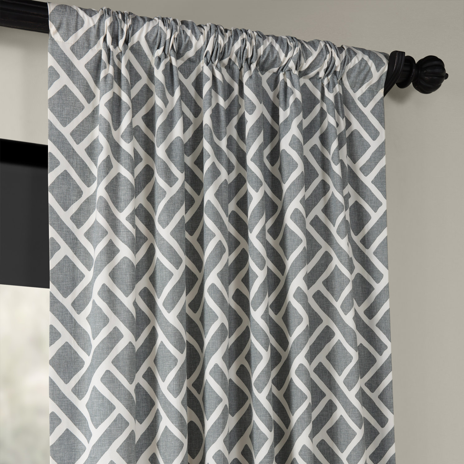 Martinique Grey Printed Cotton Curtain