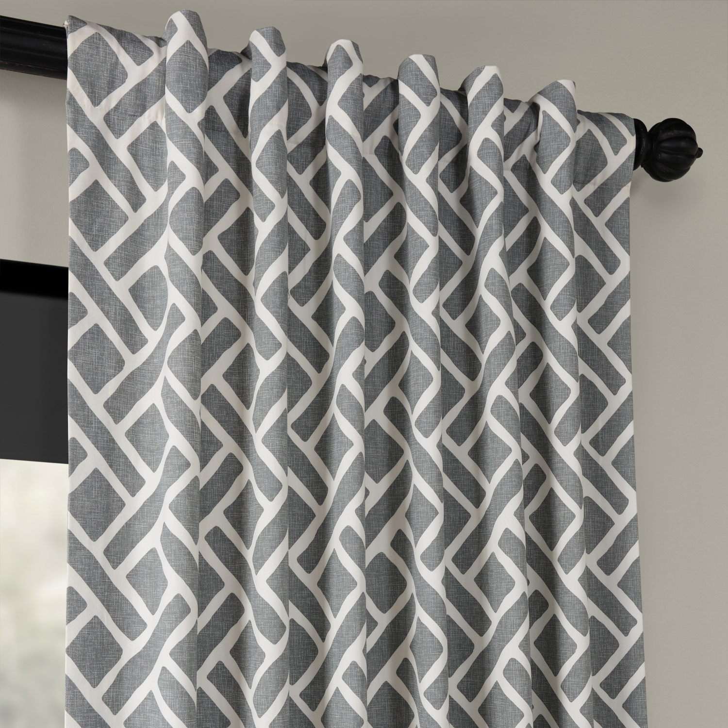 Martinique Grey Printed Cotton Curtain