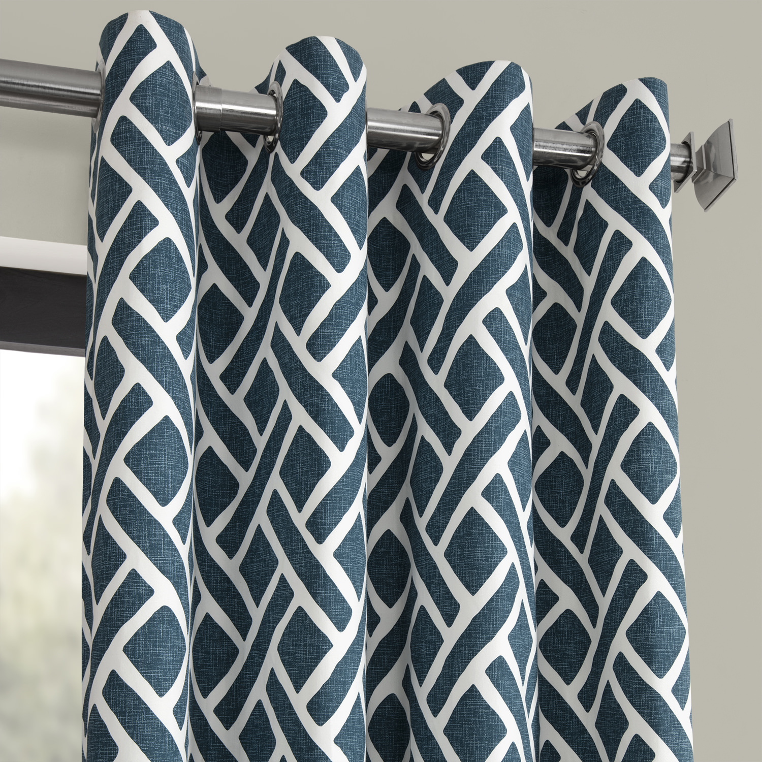 Martinique Blue Grommet Printed Cotton Curtain