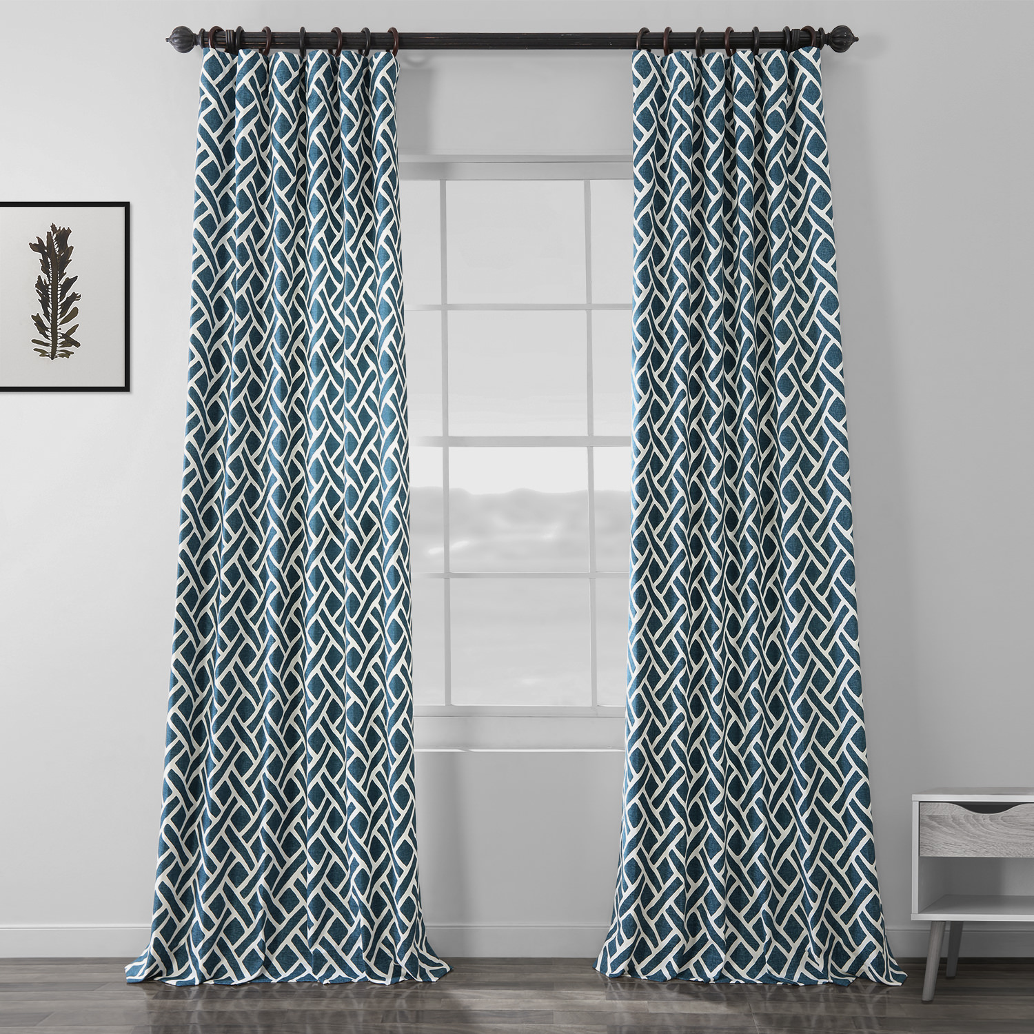 Martinique Blue Printed Cotton Curtain