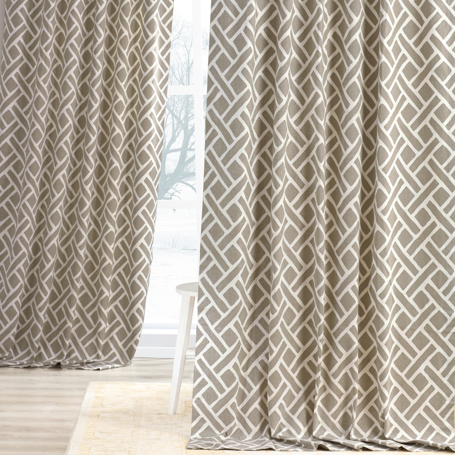 Martinique Taupe Printed Cotton Curtain