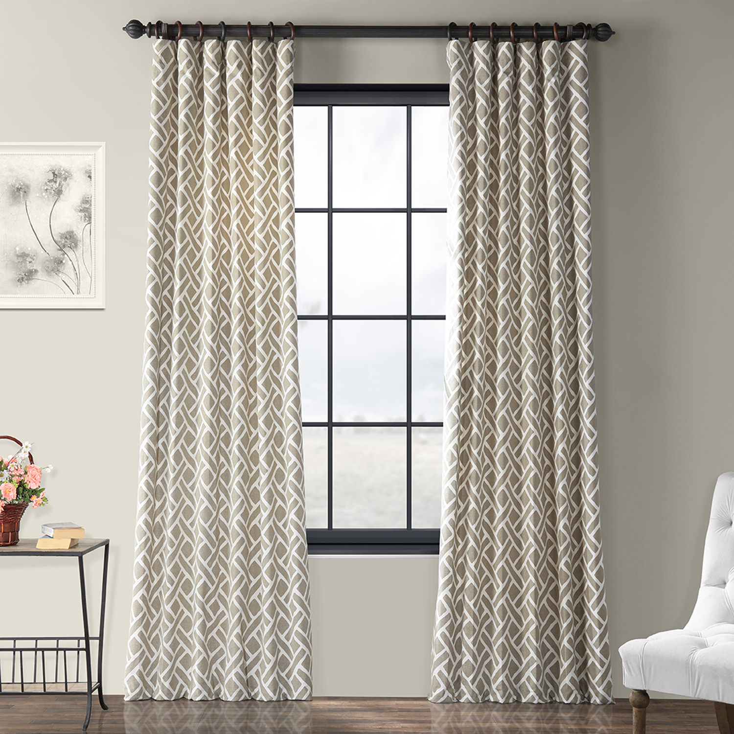 Martinique Taupe Printed Cotton Curtain