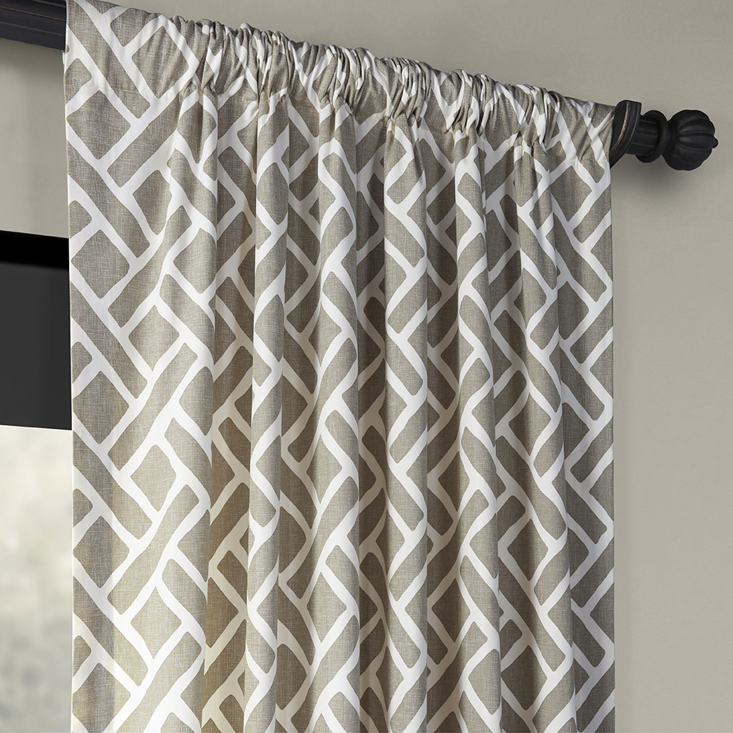 Martinique Taupe Printed Cotton Curtain