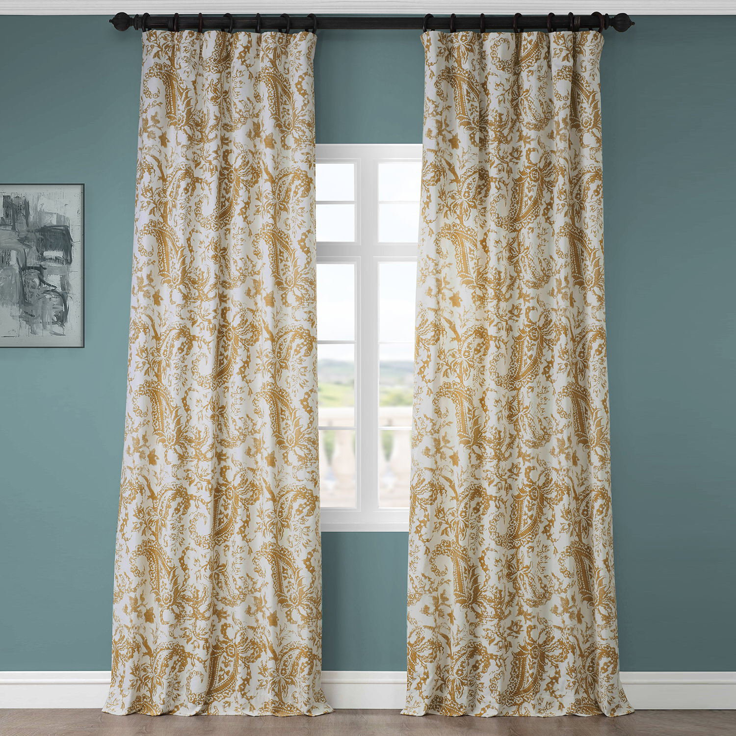 Edina Washed Mustard Printed Cotton Curtain