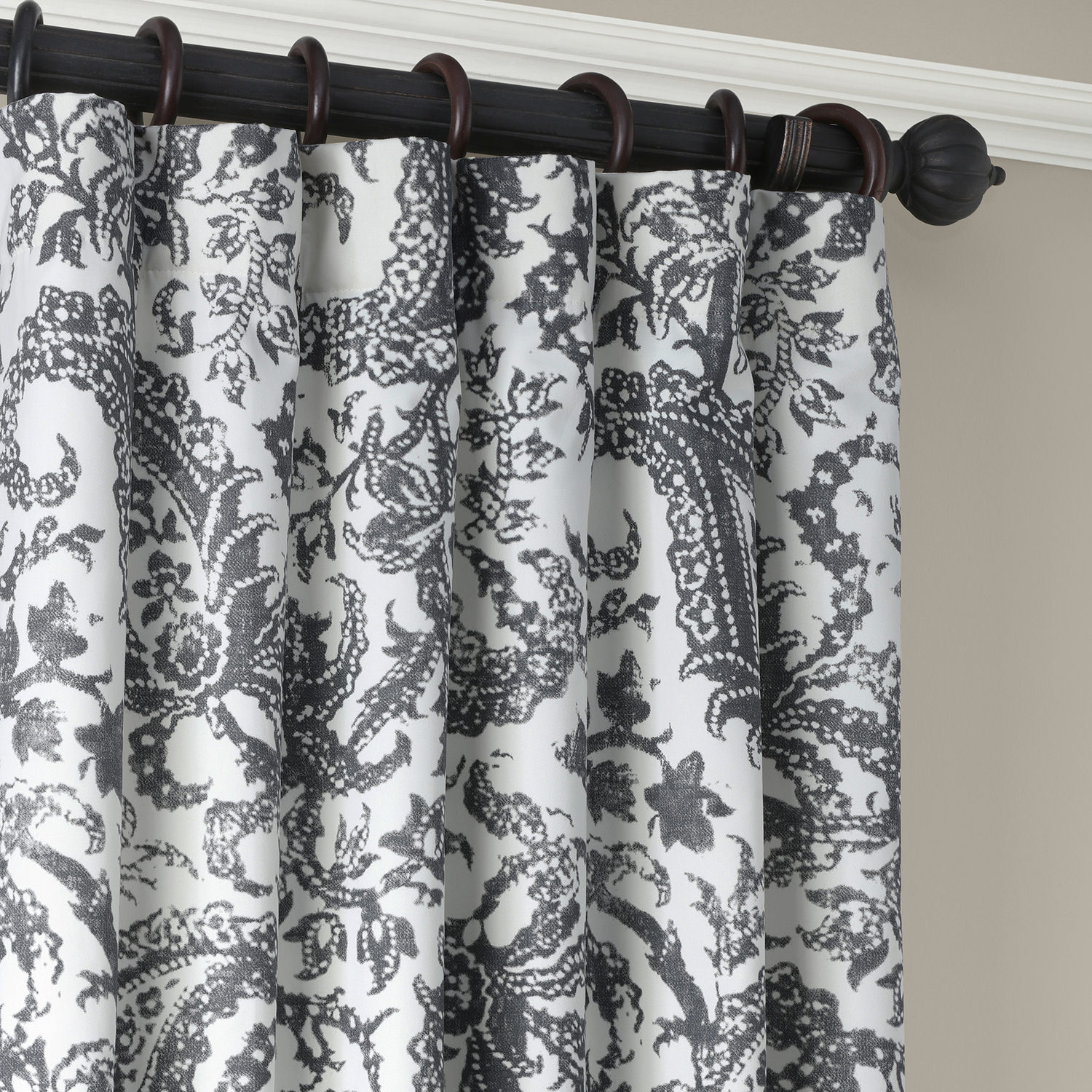 Edina Washed Grey Printed Cotton Curtain