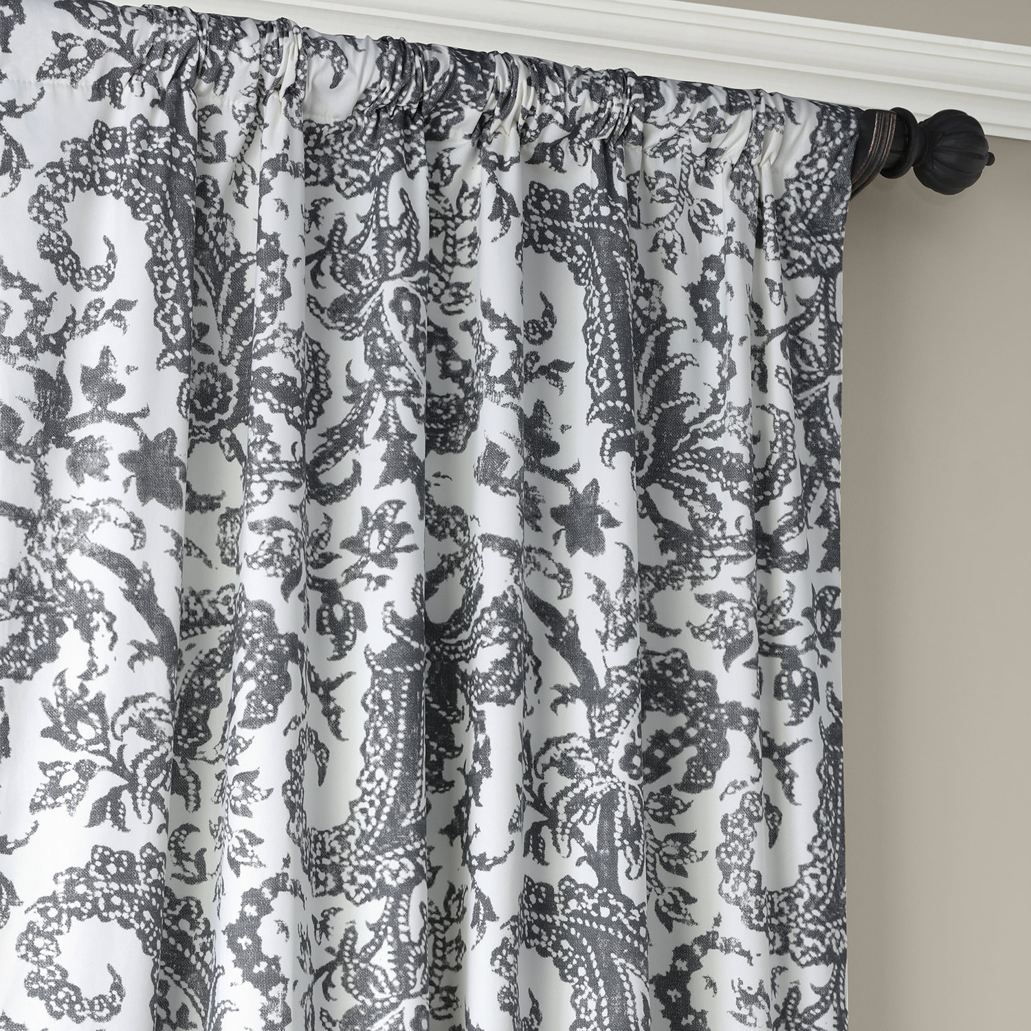 Edina Washed Grey Printed Cotton Curtain