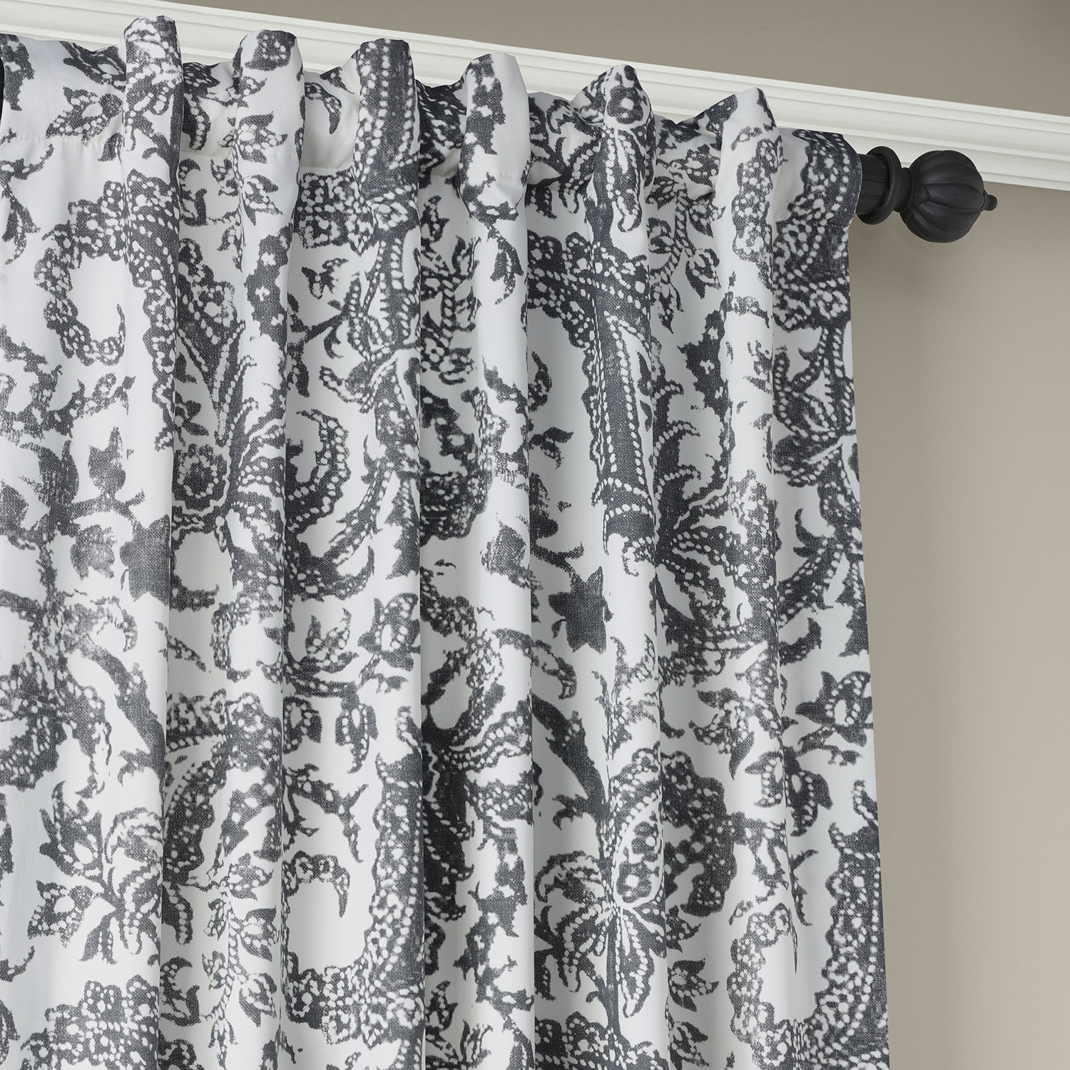 Edina Washed Grey Printed Cotton Curtain