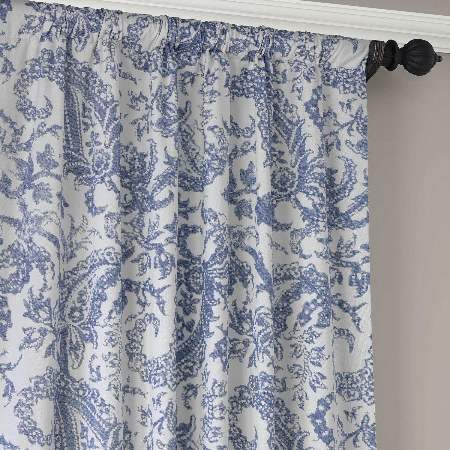 Edina Washed Blue Printed Cotton Curtain