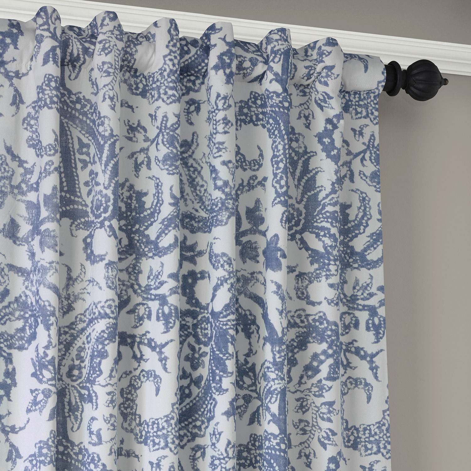 Edina Washed Blue Printed Cotton Curtain