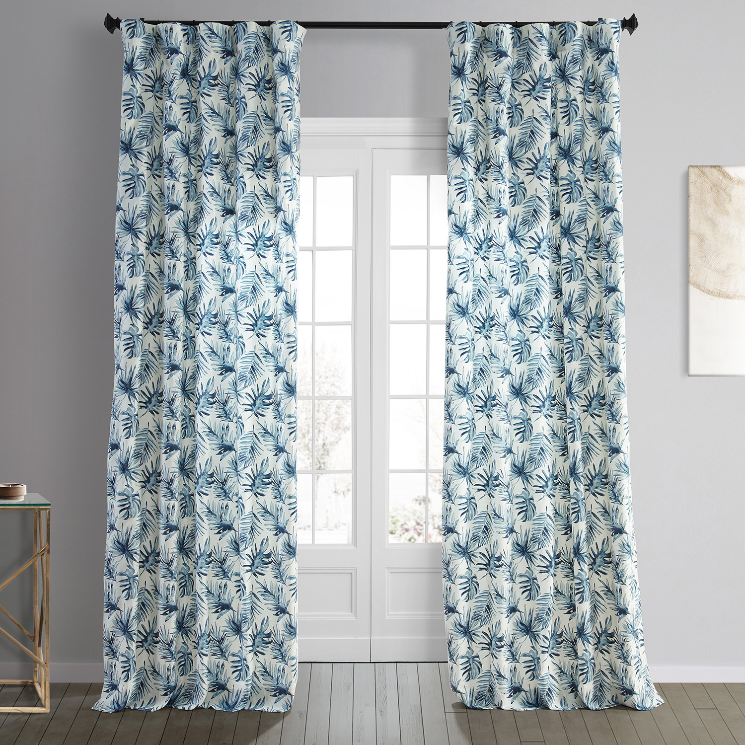 Artemis Blue Printed Cotton Curtain