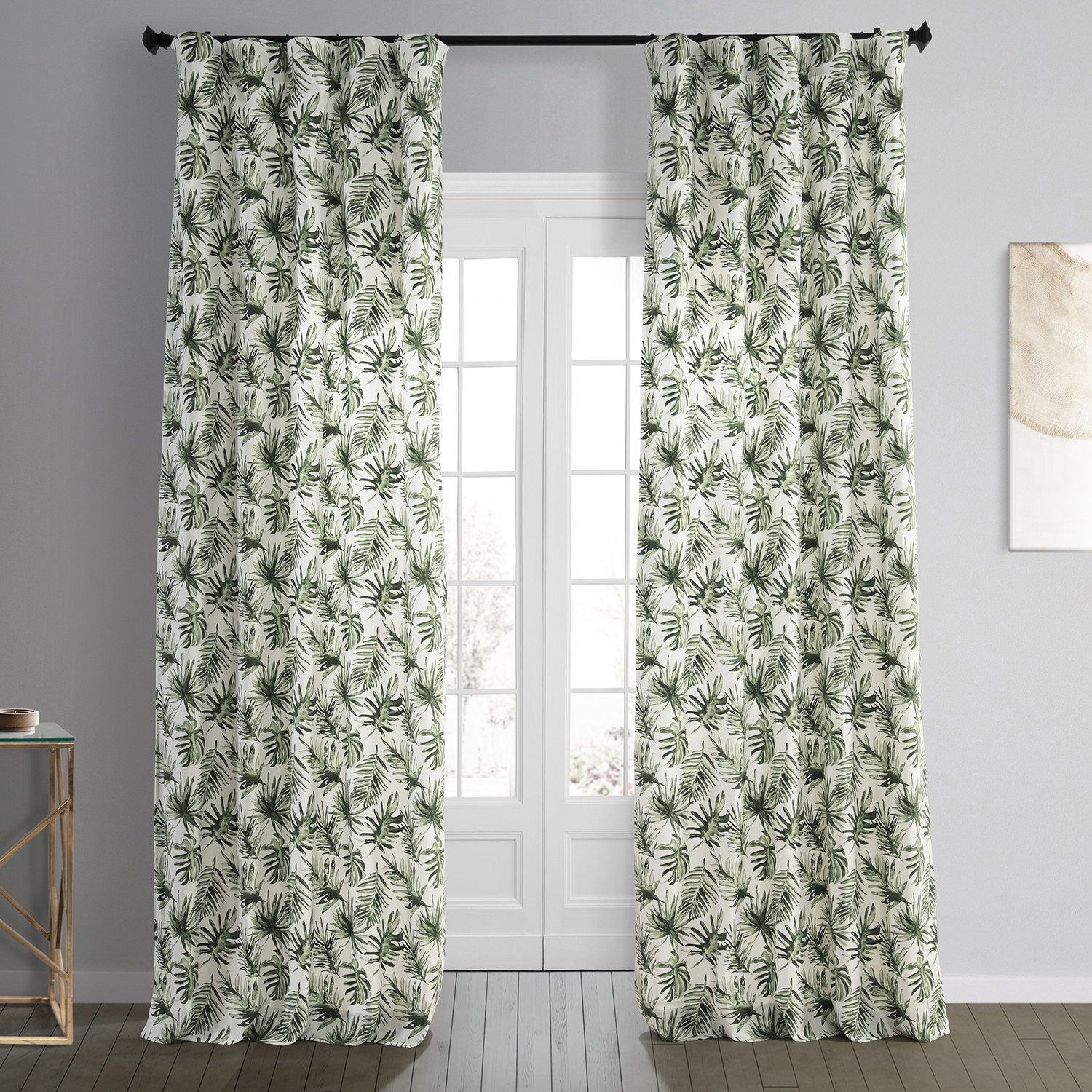 Artemis Olive Green Printed Cotton Curtain