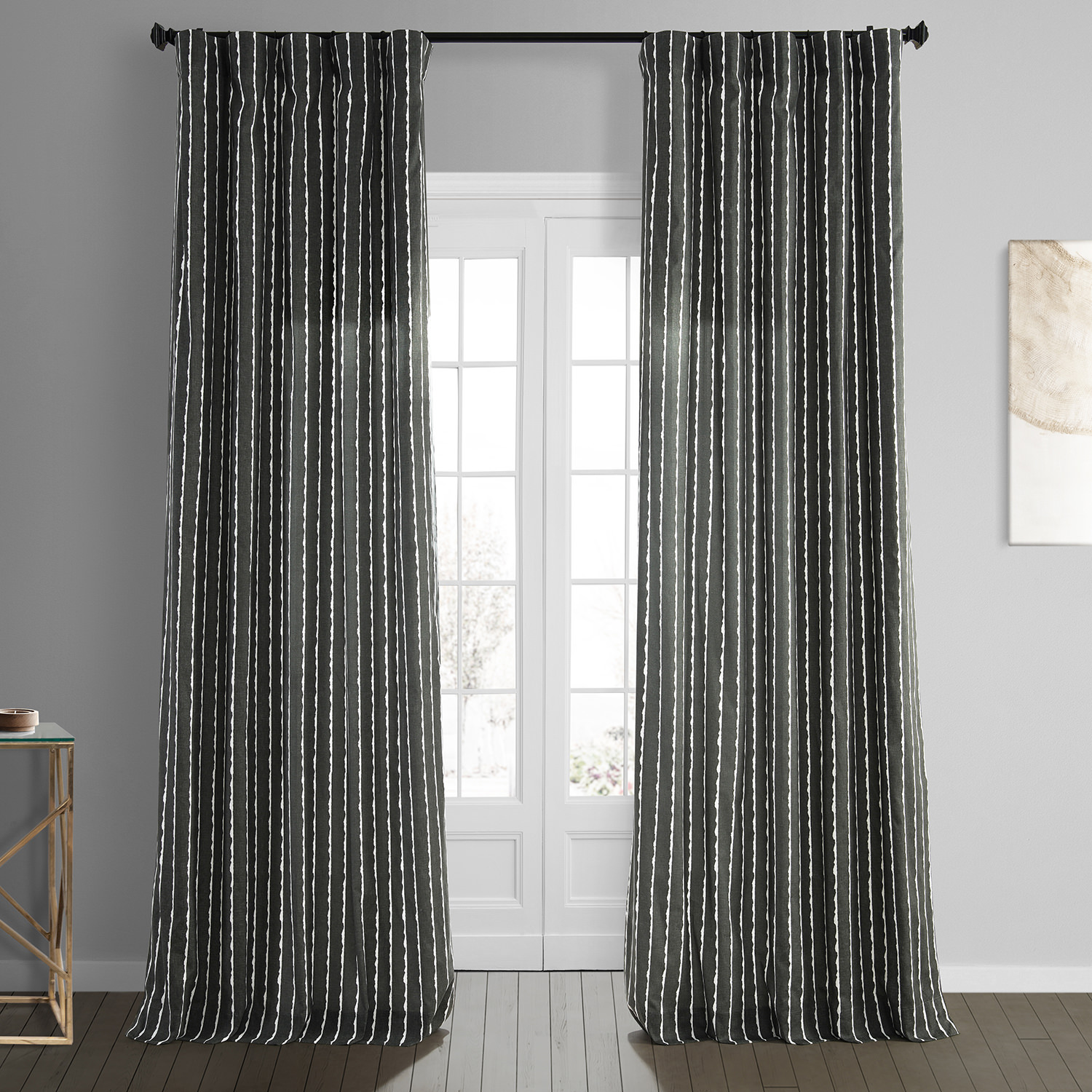 Sharkskin Black Solid Printed Cotton Curtain