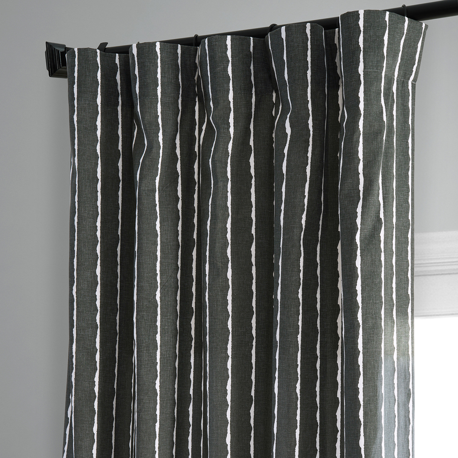 Sharkskin Black Solid Printed Cotton Curtain