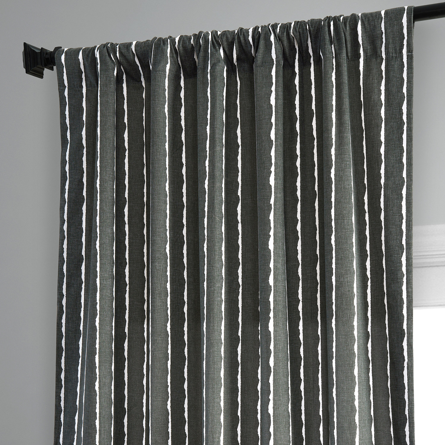 Sharkskin Black Solid Printed Cotton Curtain