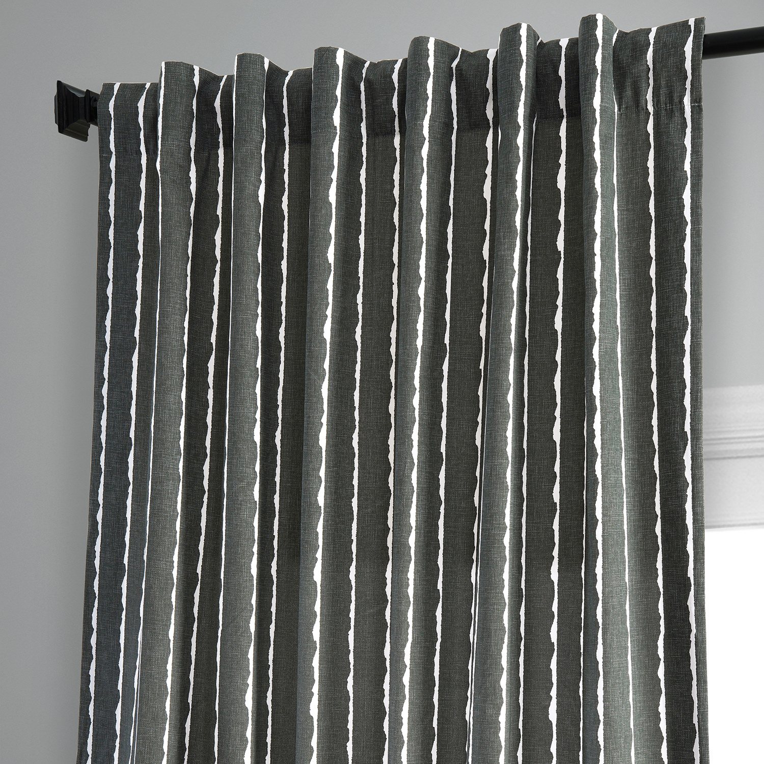 Sharkskin Black Solid Printed Cotton Curtain