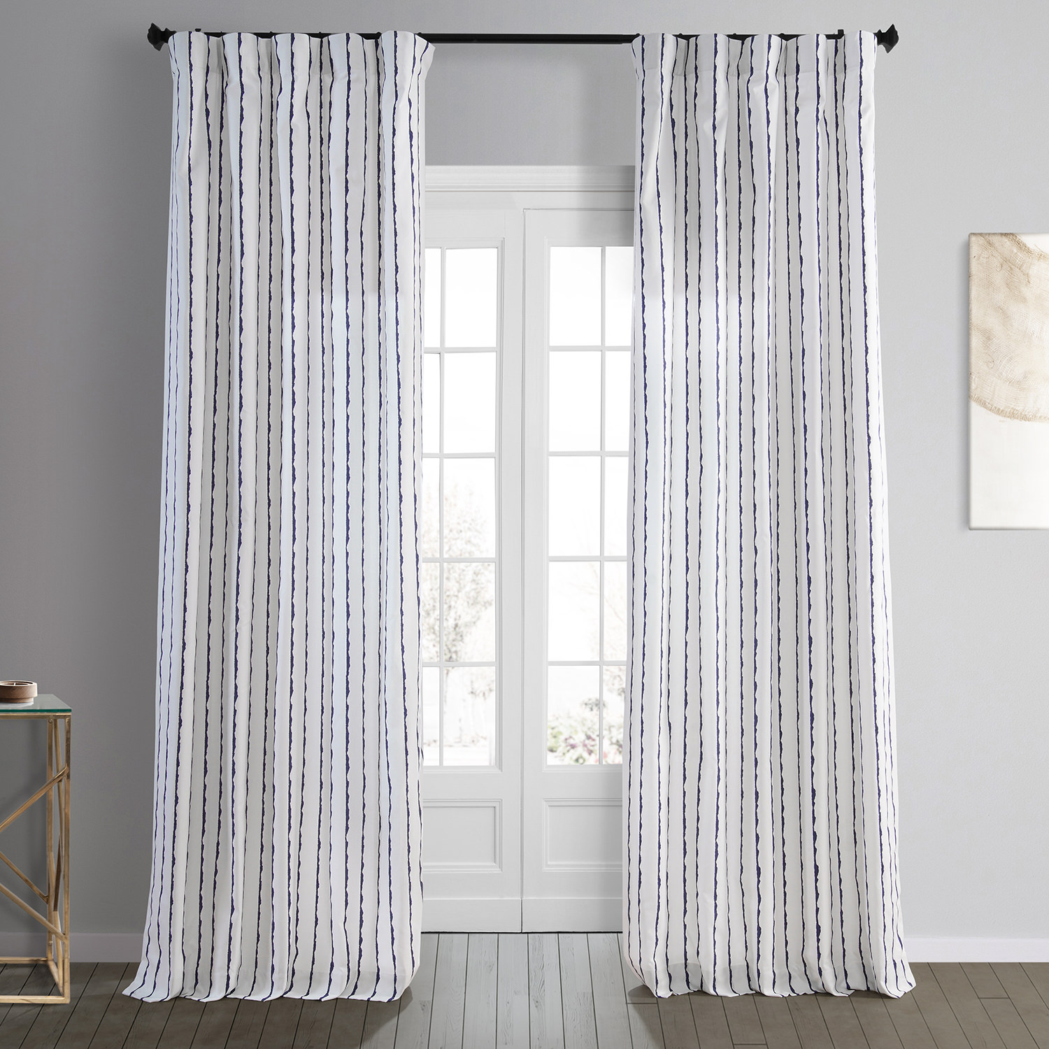 Sharkskin Blue Stripe Printed Cotton Curtain