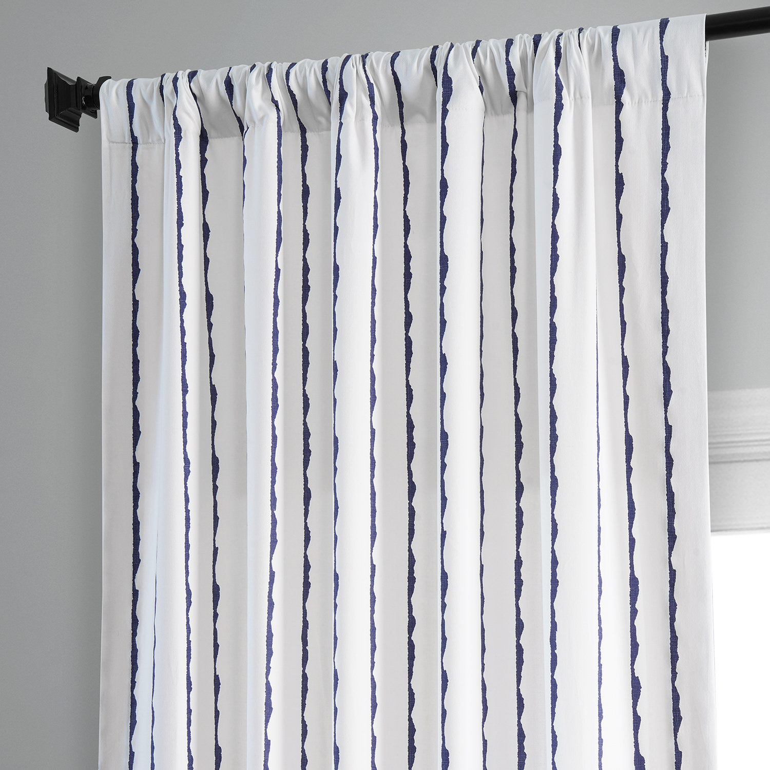 Sharkskin Blue Stripe Printed Cotton Curtain