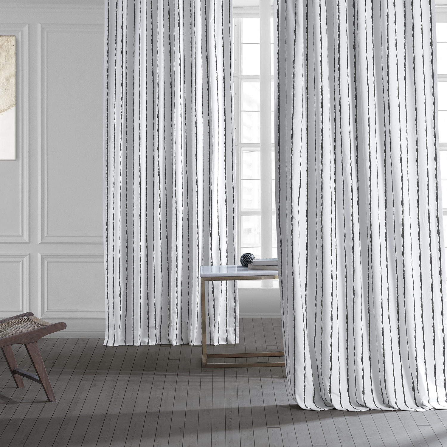 Sharkskin Black Stripe Printed Cotton Curtain