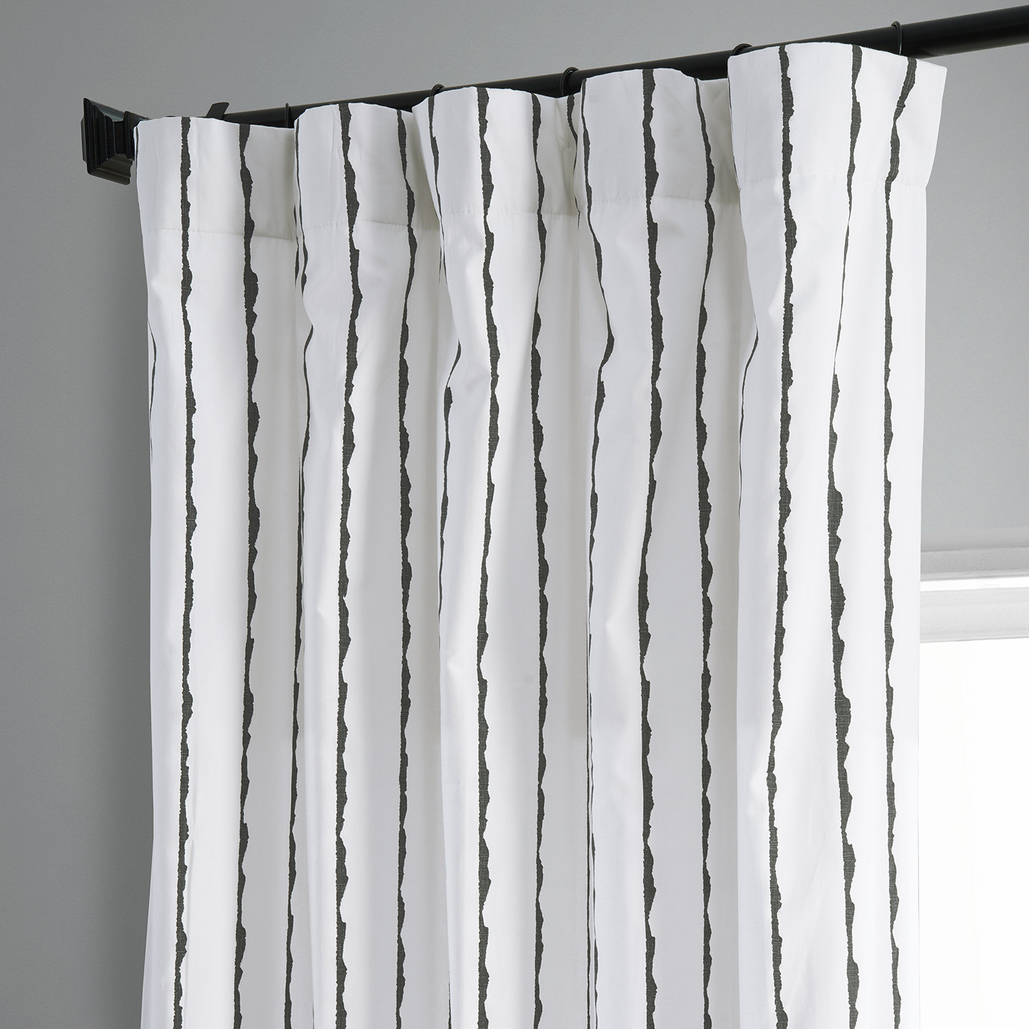 Sharkskin Black Stripe Printed Cotton Curtain