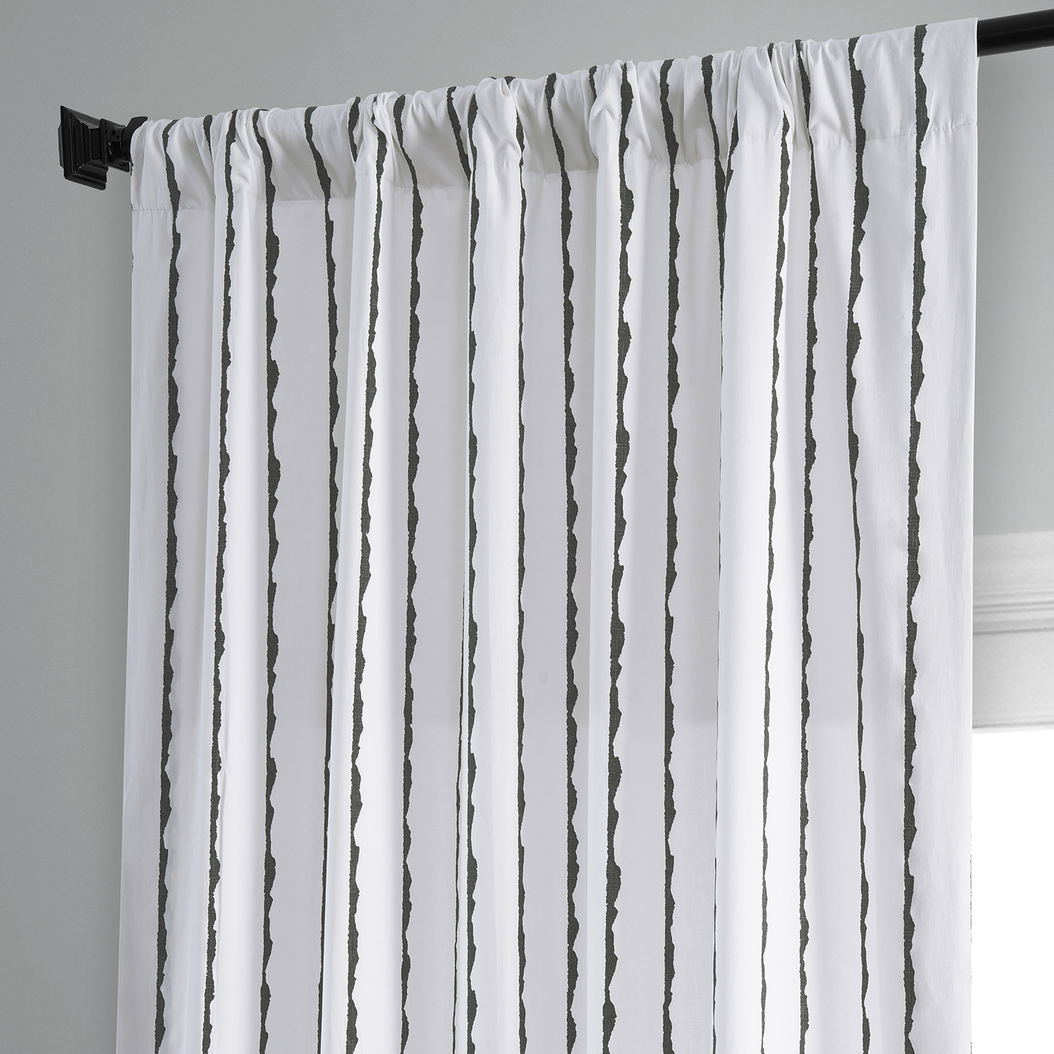 Sharkskin Black Stripe Printed Cotton Curtain