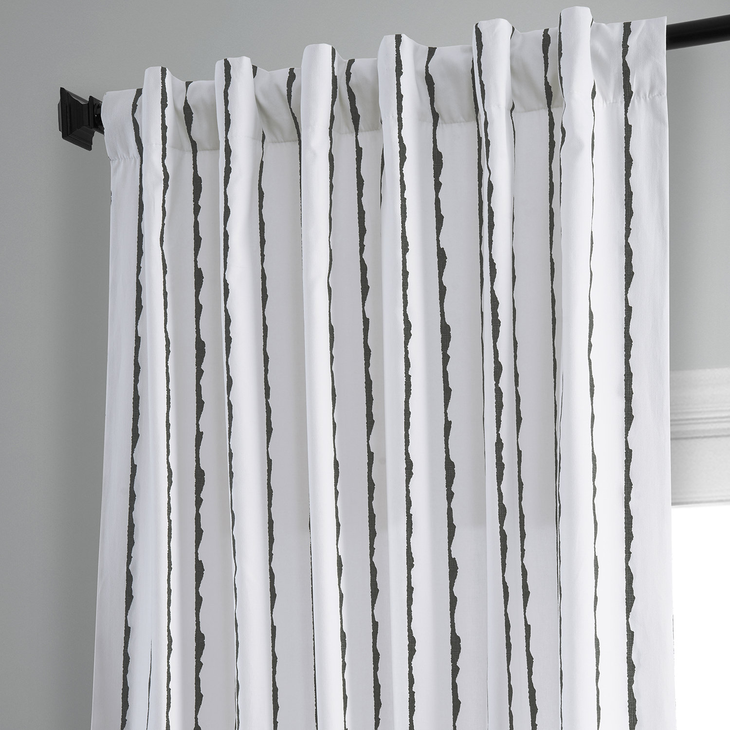 Sharkskin Black Stripe Printed Cotton Curtain