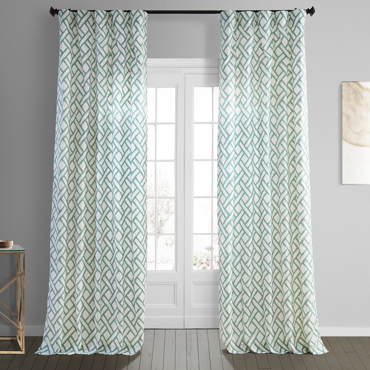 Garden Path Slate Blue Printed Cotton Curtain