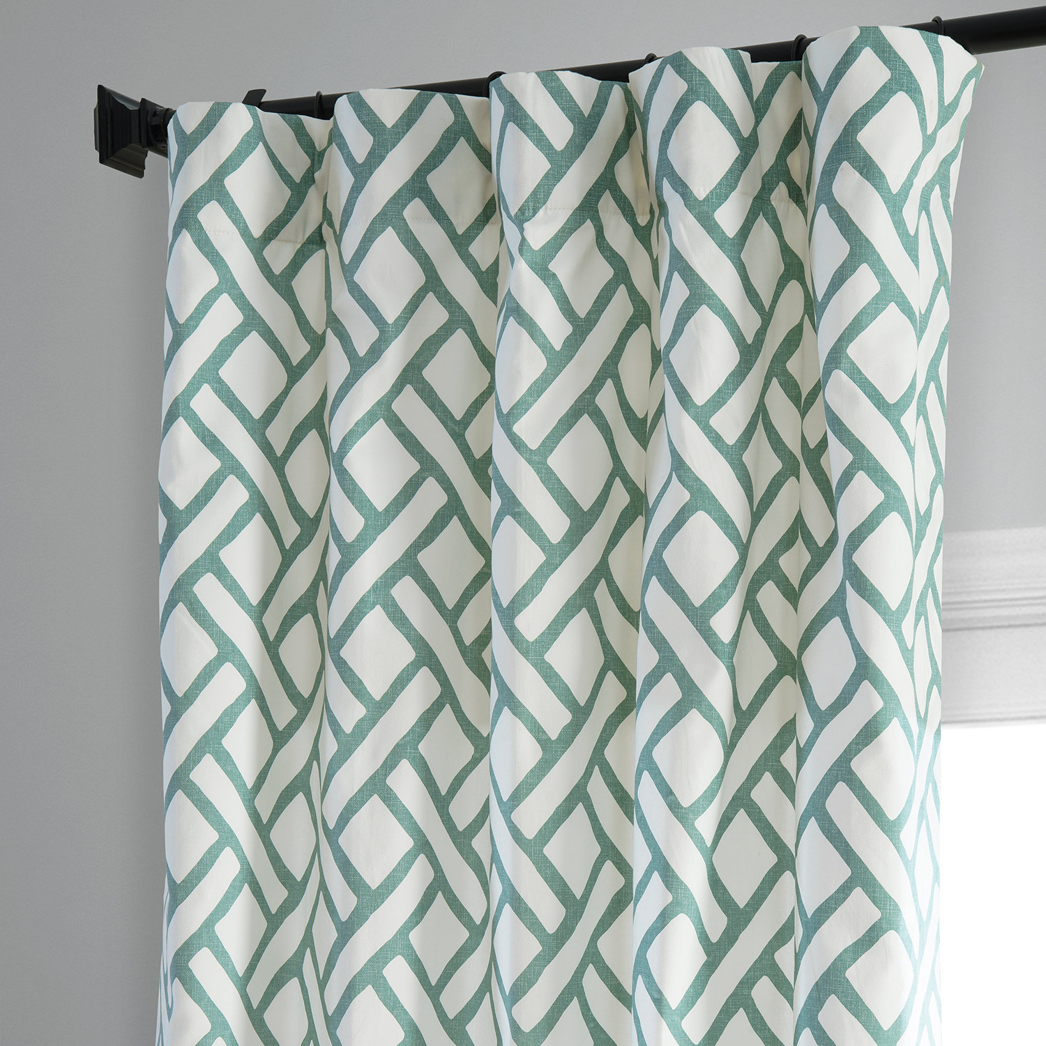 Garden Path Slate Blue Printed Cotton Curtain