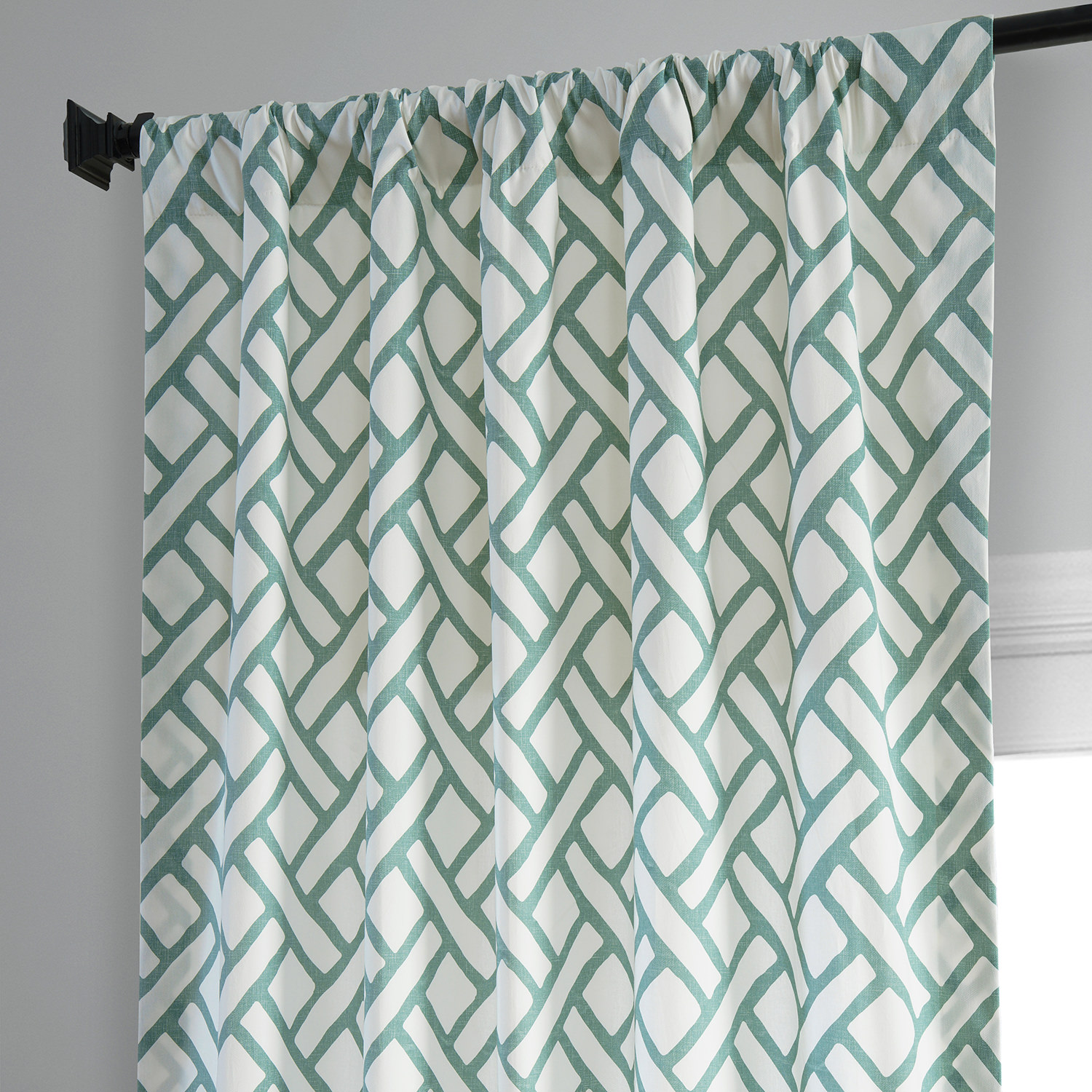 Garden Path Slate Blue Printed Cotton Curtain