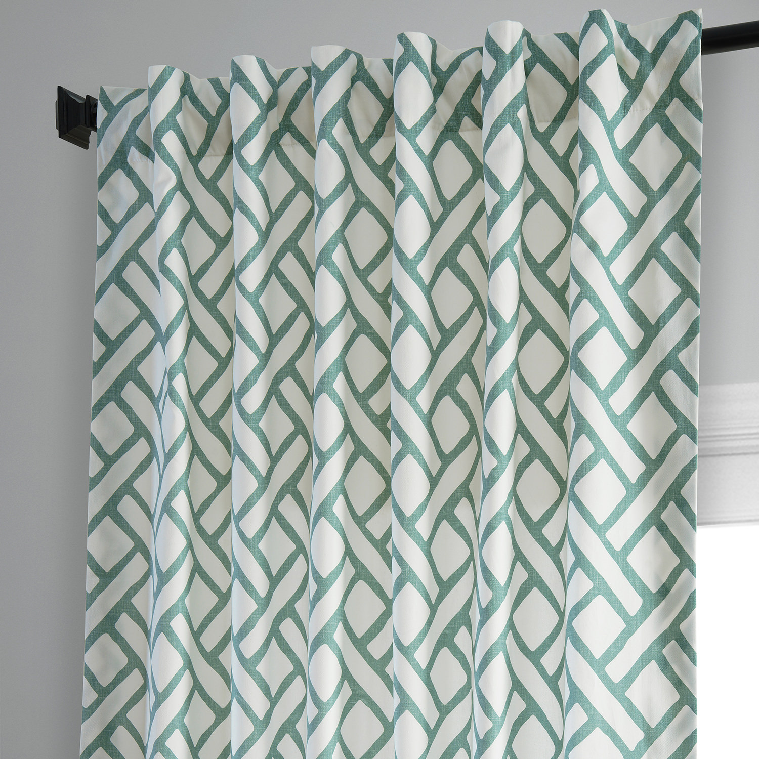 Garden Path Slate Blue Printed Cotton Curtain