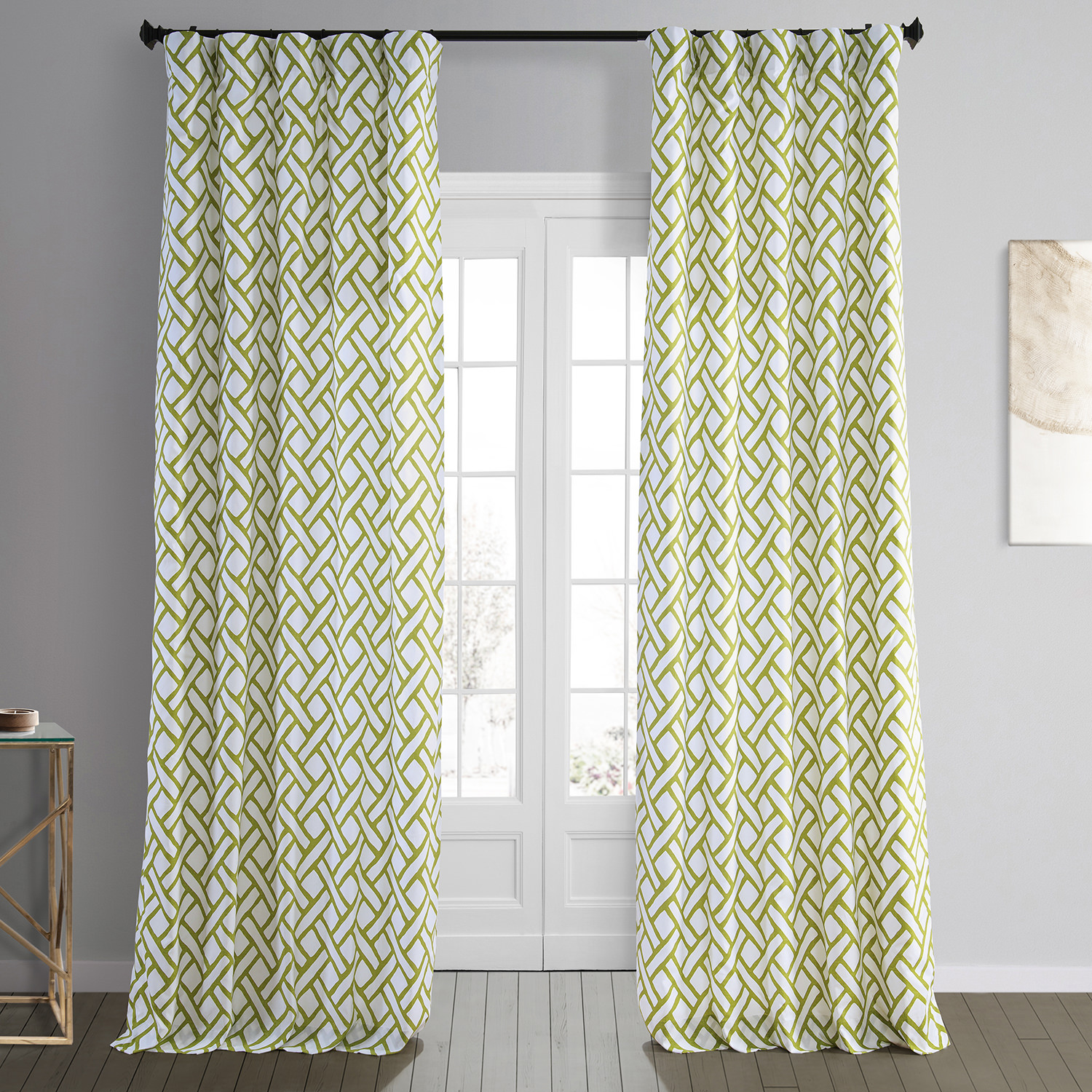 Garden Path Moss Green Printed Cotton Curtain