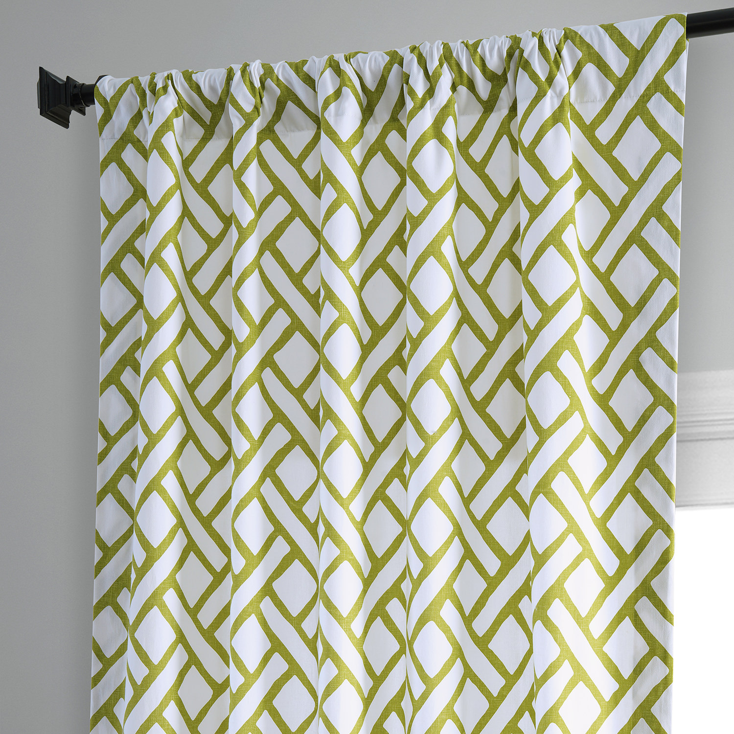 Garden Path Moss Green Printed Cotton Curtain