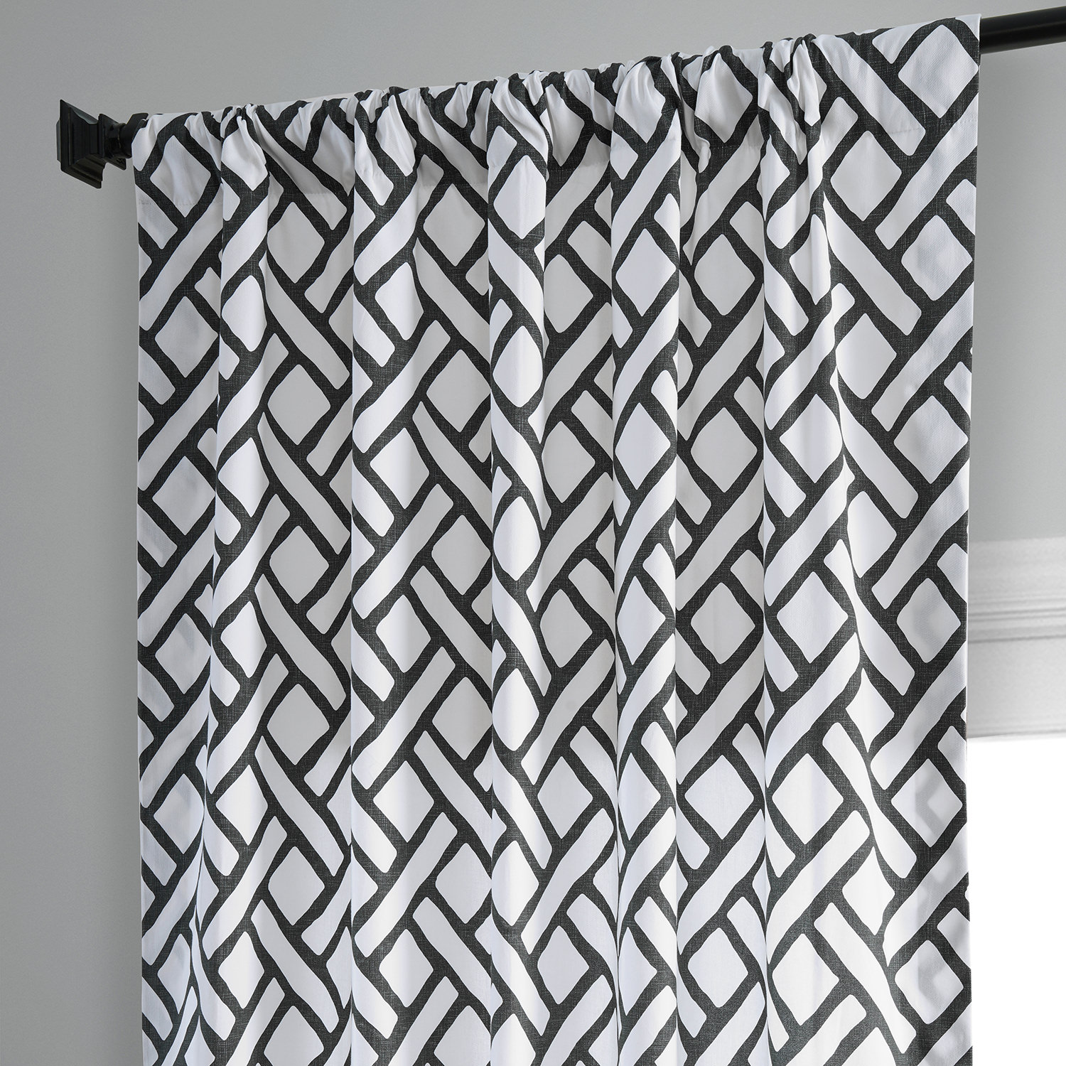 Garden Path Black Printed Cotton Curtain