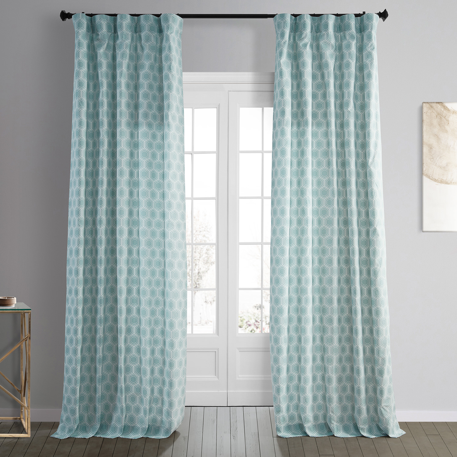 Honeycomb Ripple Aqua Printed Cotton Curtain