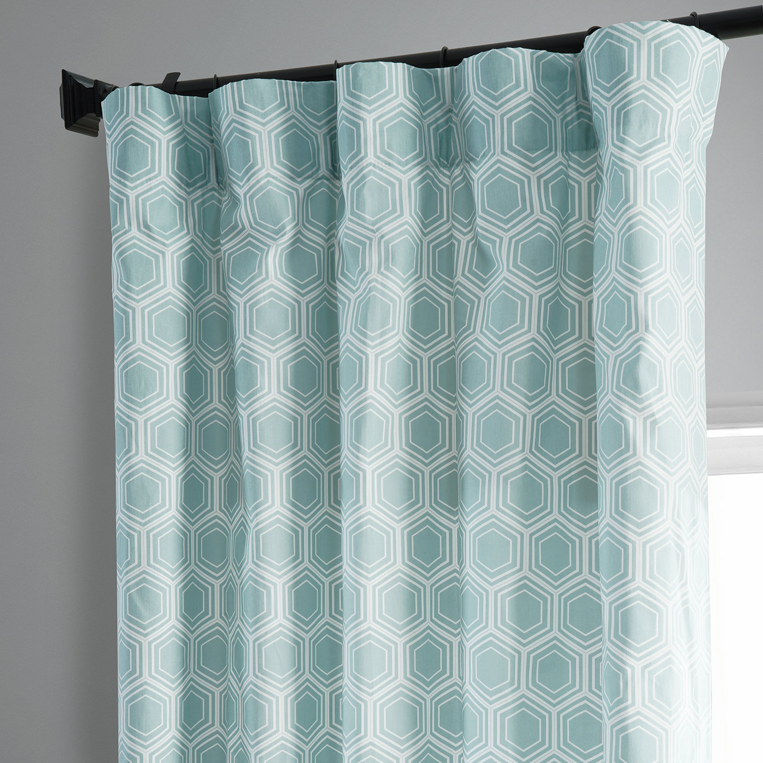 Honeycomb Ripple Aqua Printed Cotton Curtain