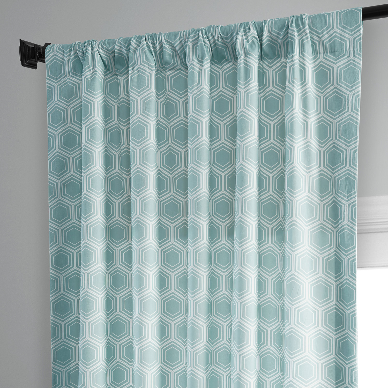 Honeycomb Ripple Aqua Printed Cotton Curtain