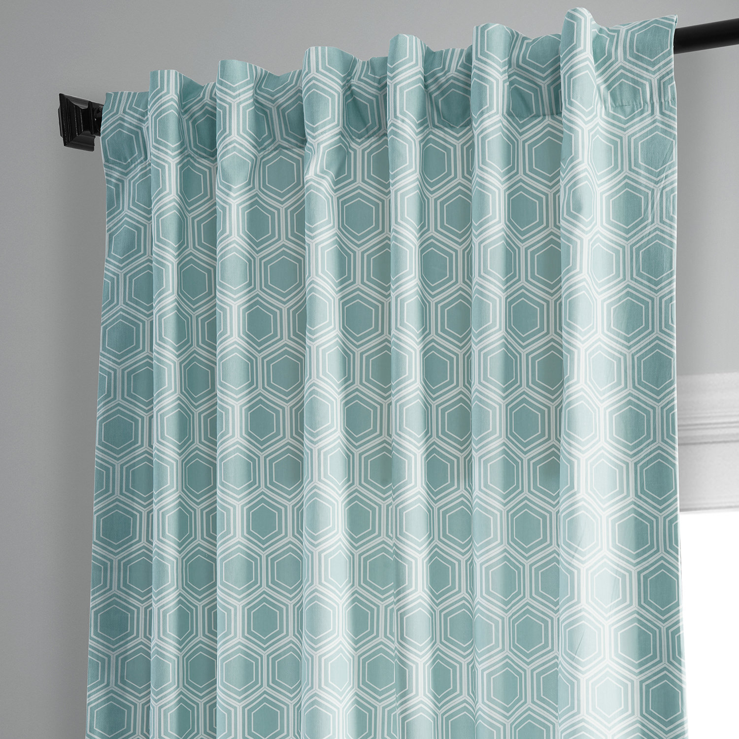 Honeycomb Ripple Aqua Printed Cotton Curtain