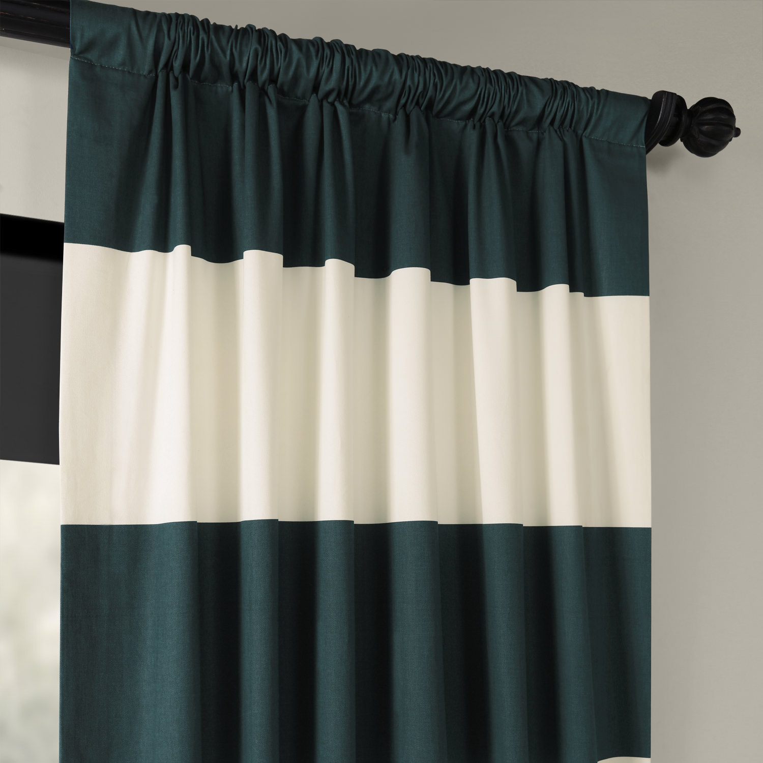 Dusk Blue & Off White Horizontal Stripe Curtain